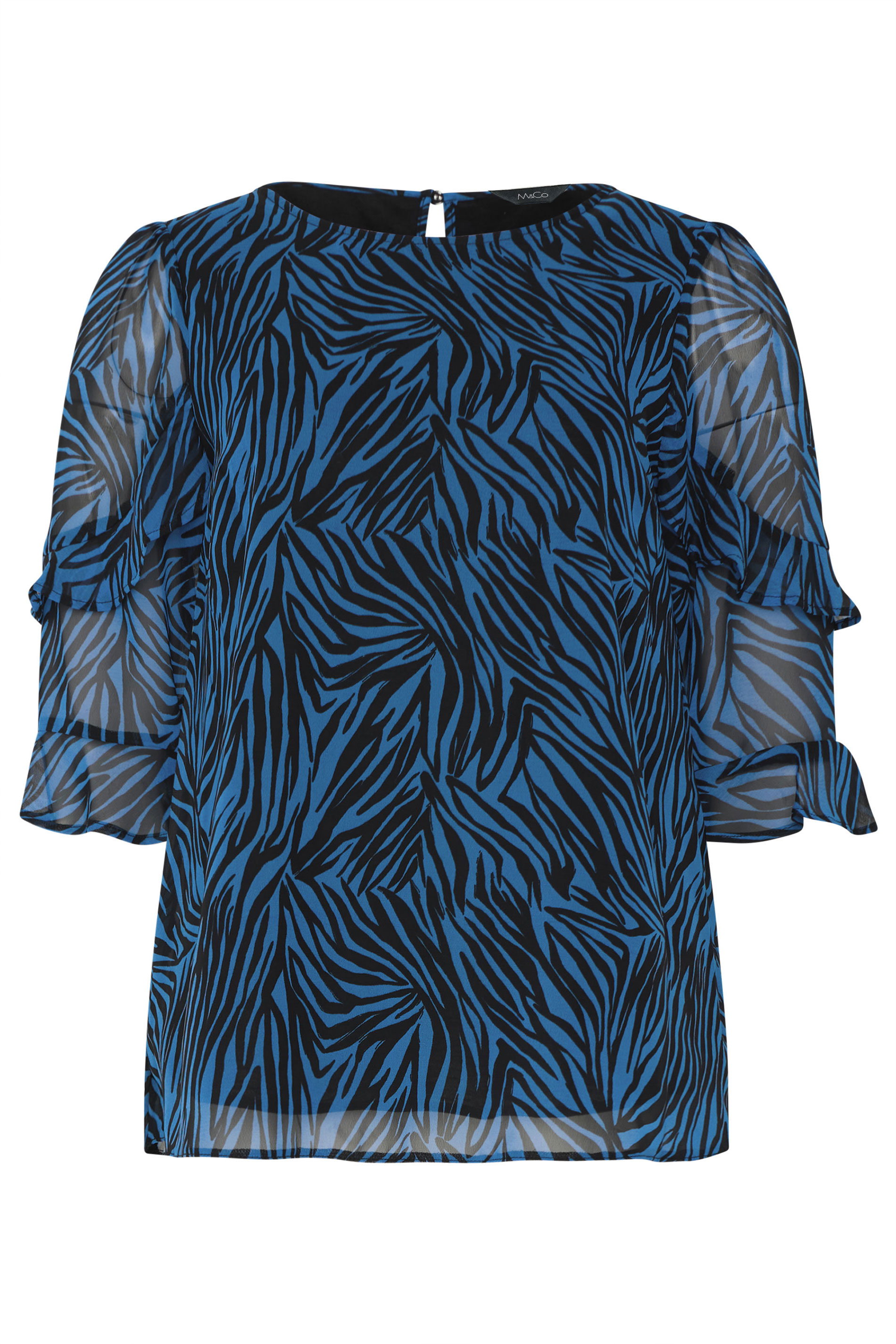 M&Co Blue & Black Swirl Print Frill Sleeve Blouse | M&Co 5