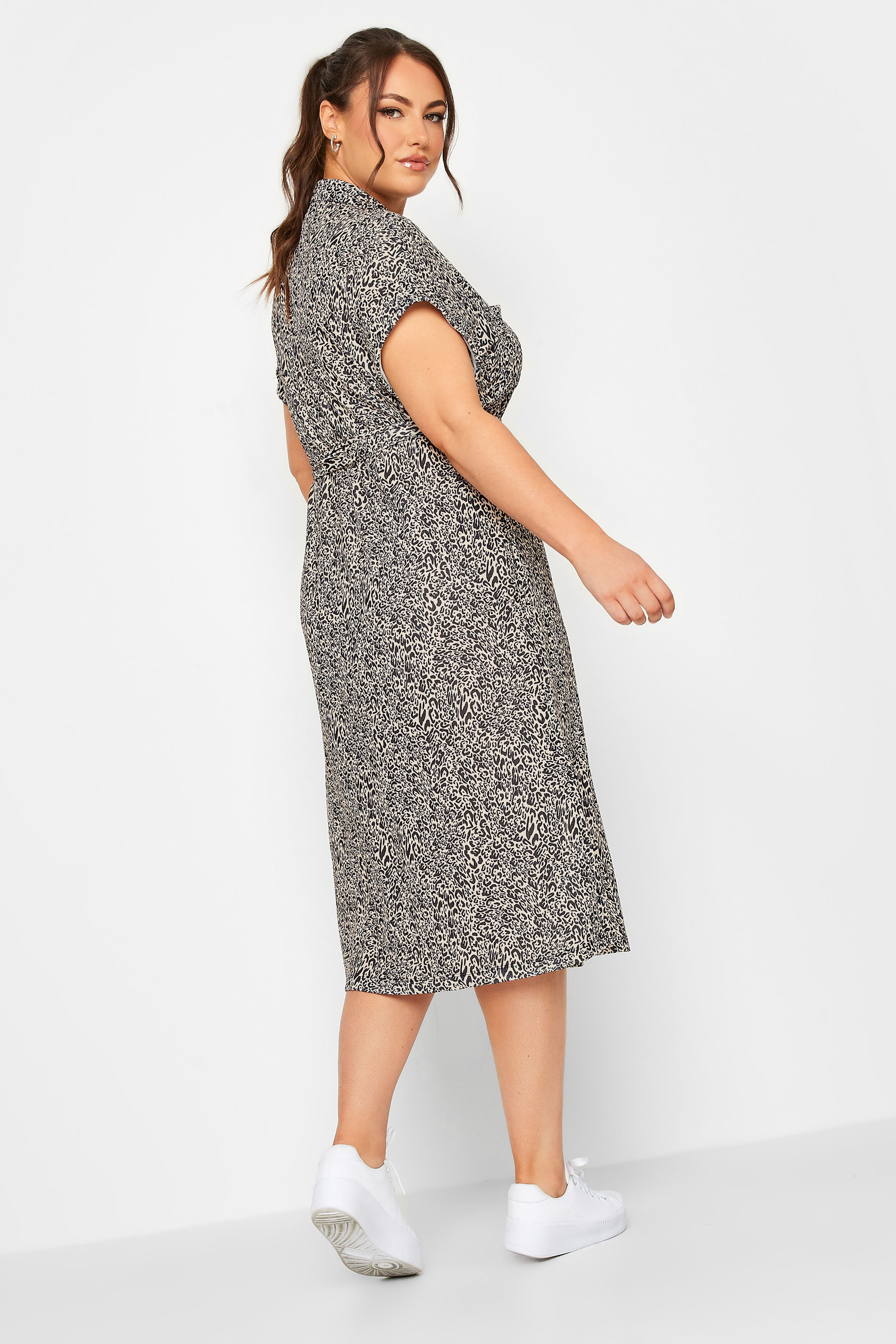 Plus Size Beige Brown Animal Print Spilt Hem Midaxi Shirt Dress | Yours Clothing 3