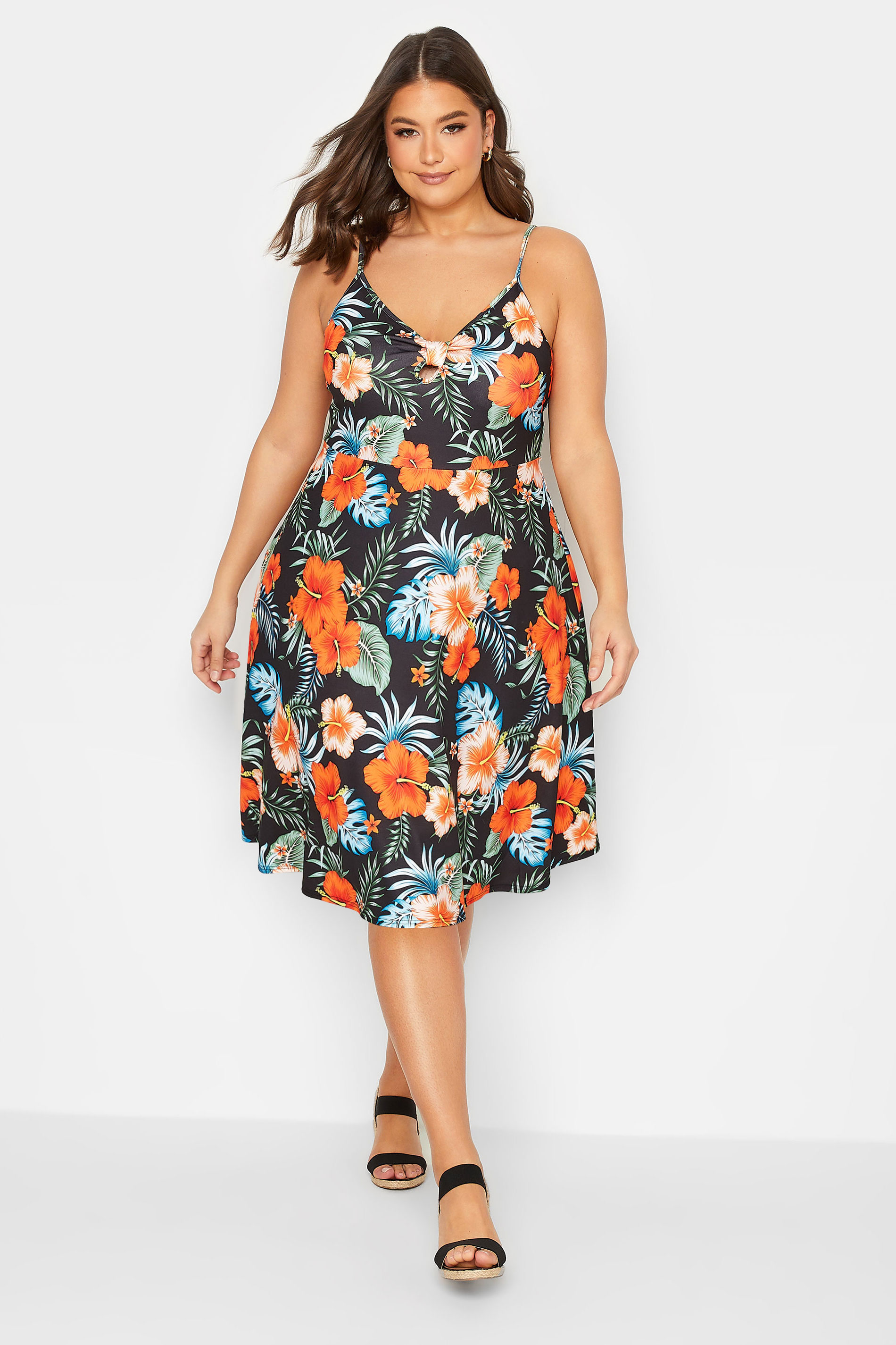 YOURS LONDON Plus Size Black Tropical Print Bow Front Dress | Yours Clothing 2