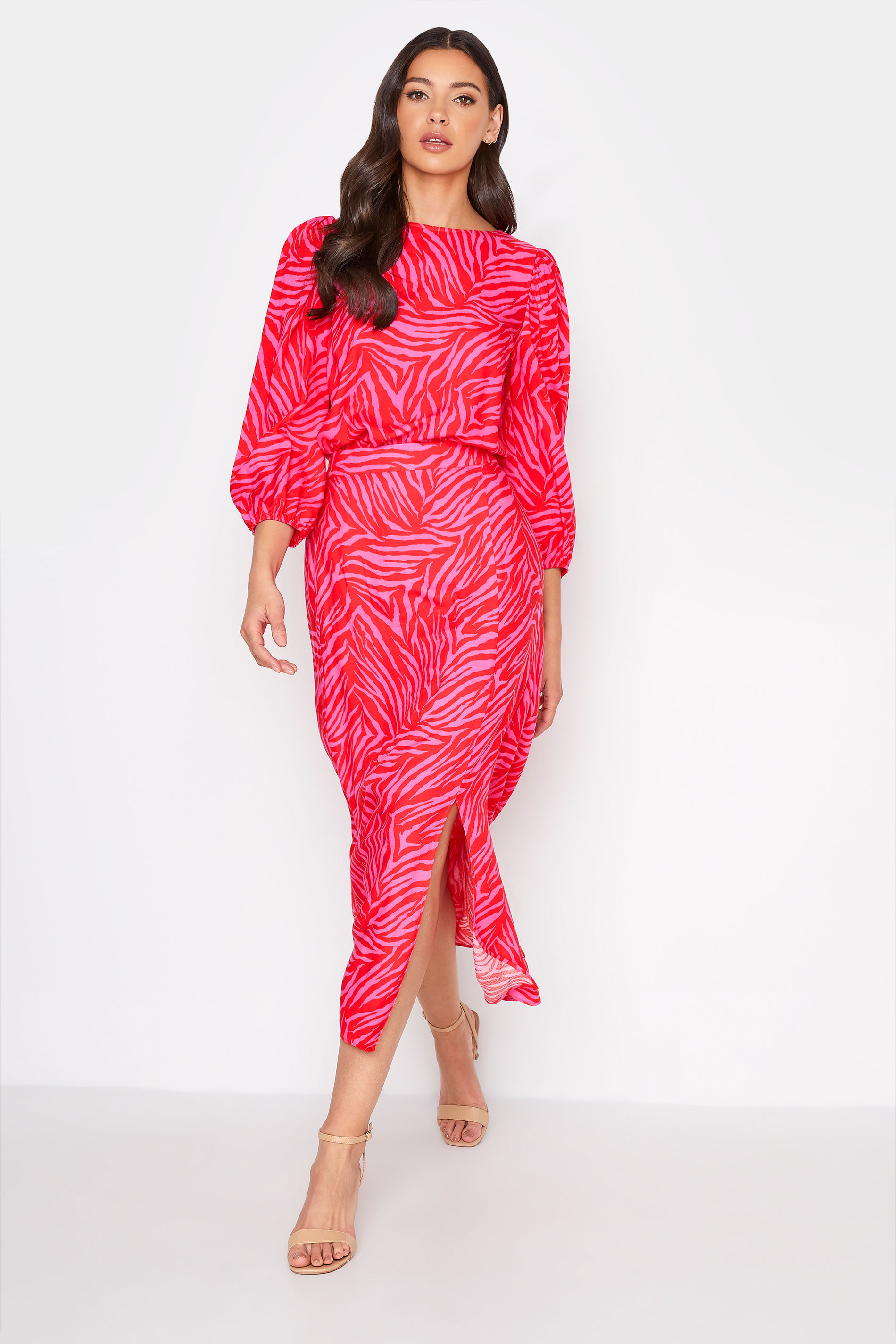 Tall Women's LTS Bright Pink Zebra Print Puff Sleeve Top | Long Tall Sally 3