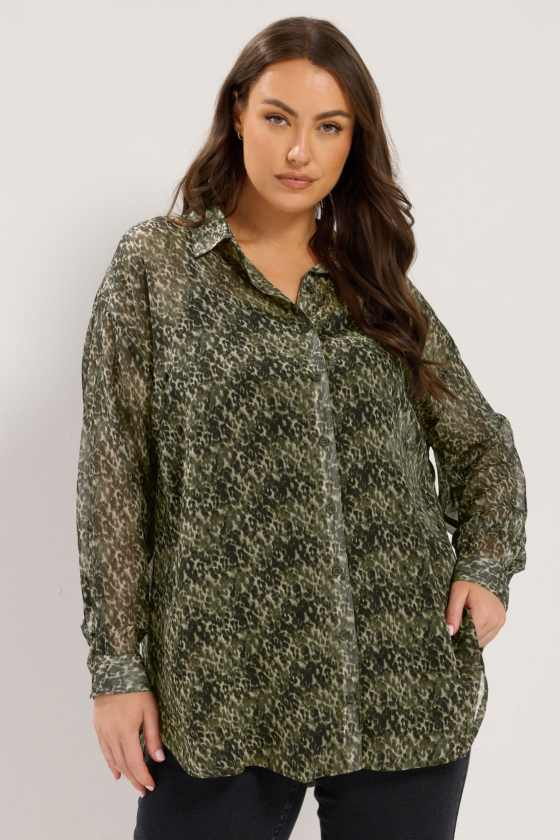 YOURS Plus Size Green Animal Print Shirt | Yours Clothing 3