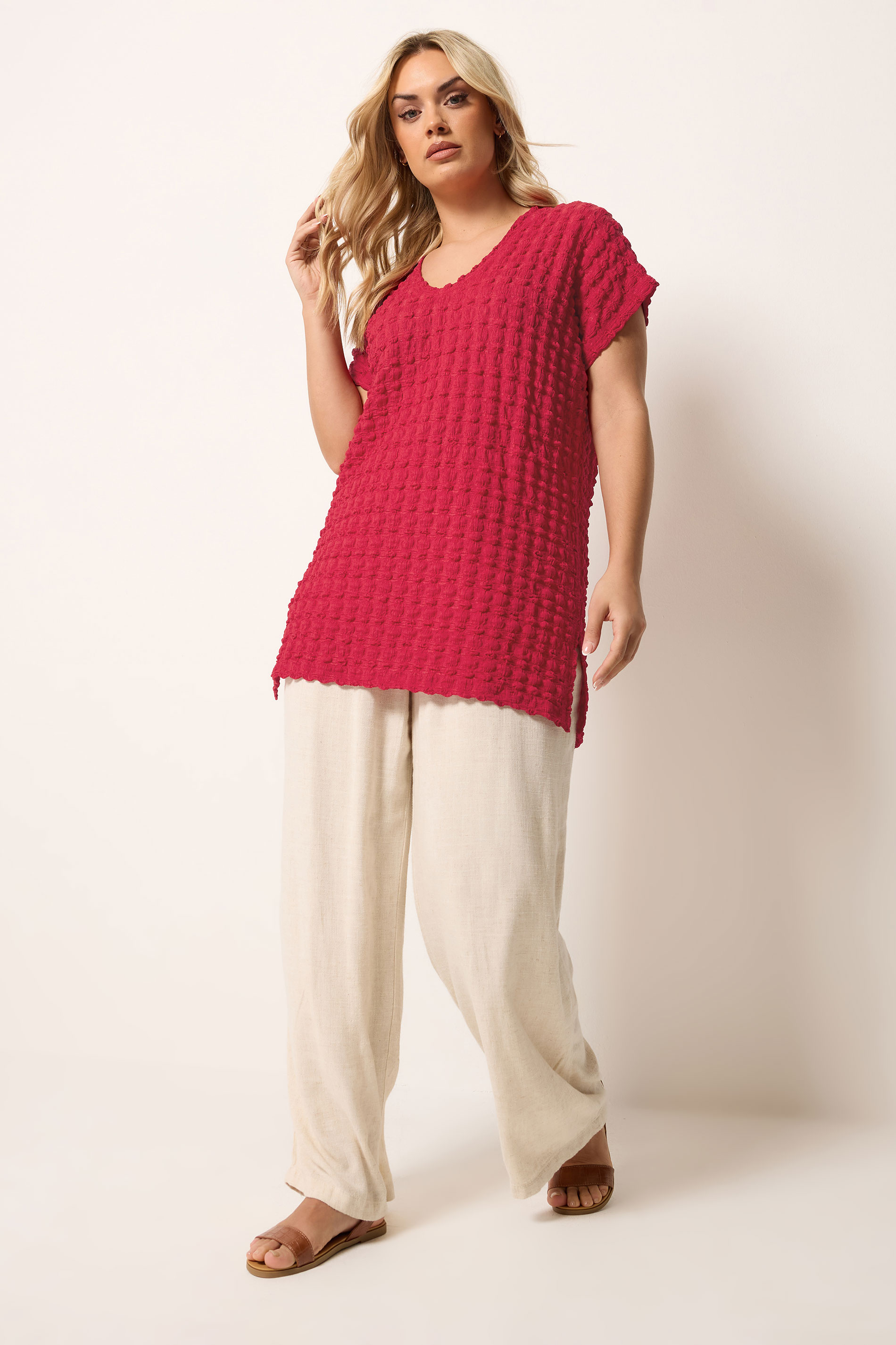 YOURS Plus Size Red Bubble Textured T-Shirt | Yours Clothing 1