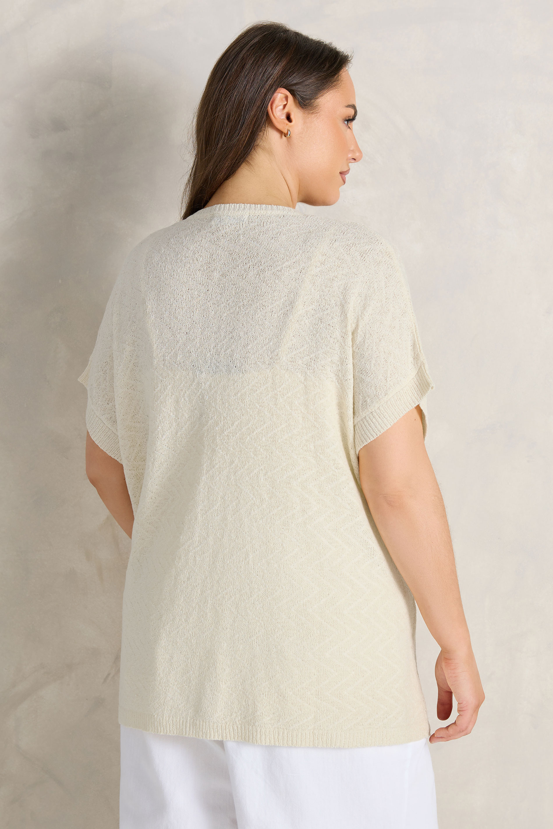 EVANS Plus Size Cream Tape Yarn Short Sleeve Cardigan | Evans 2