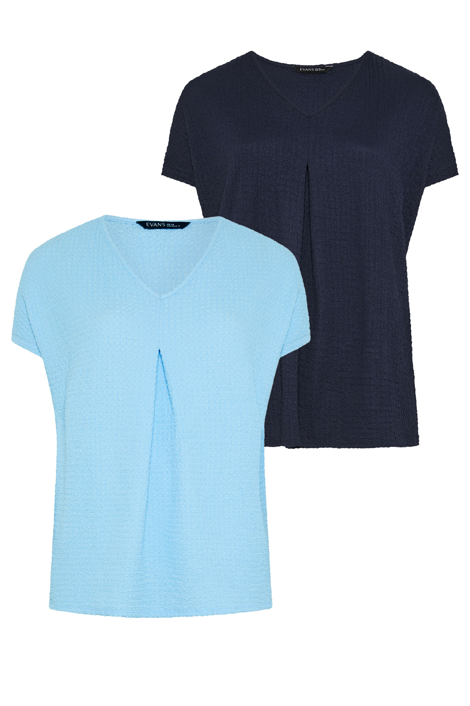 EVANS Plus Size 2 Pack Navy & Blue Pleat Tops | Evans 3
