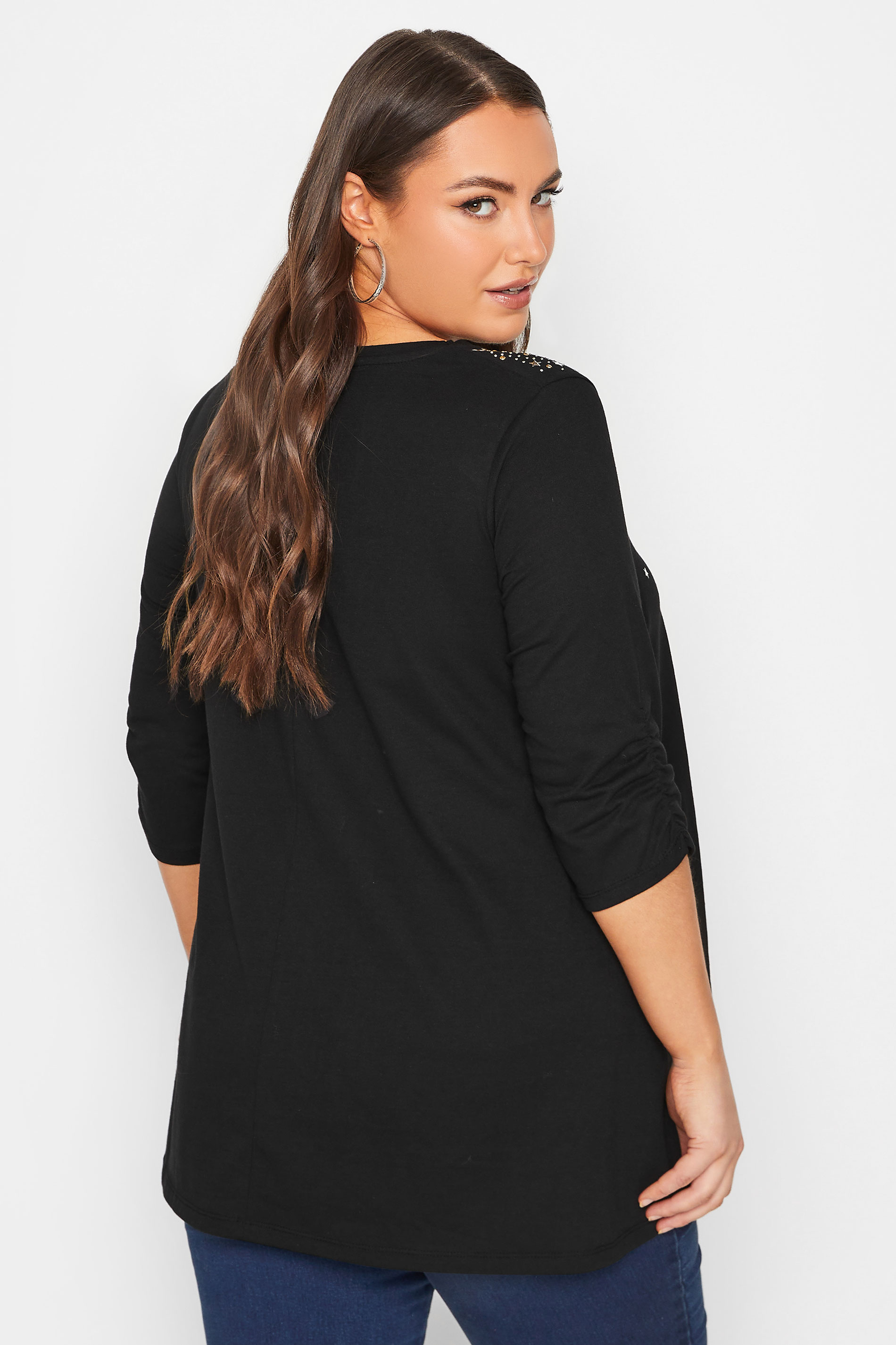 YOURS Curve Black Star Embellished Top | Yours Clothing 3