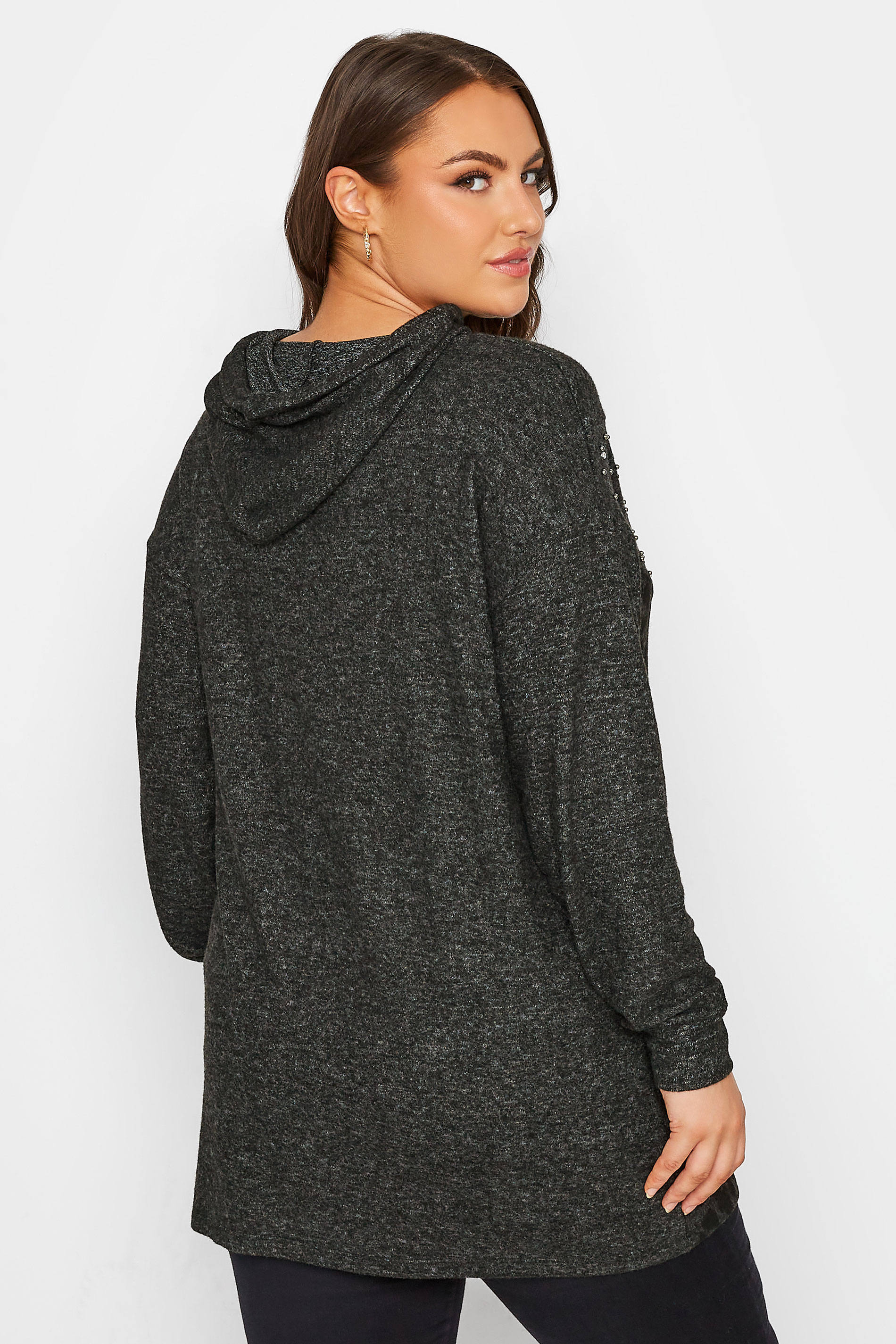 Curve Grey & Black Leopard Print Stud Hoodie | Yours Clothing