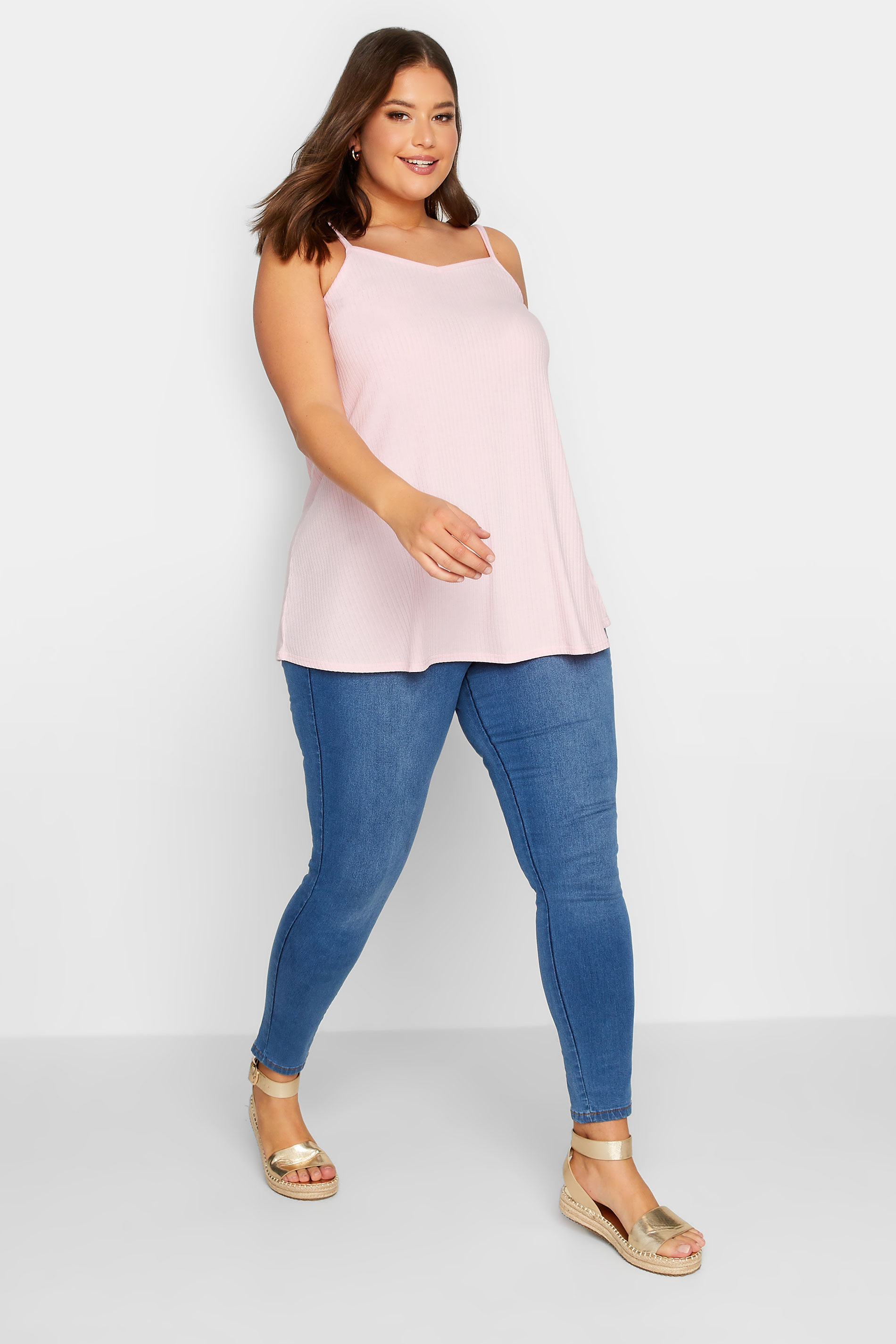 YOURS Curve Plus Size Dusky Pink Ribbed Swing Cami Vest Top | Yours Clothing  2