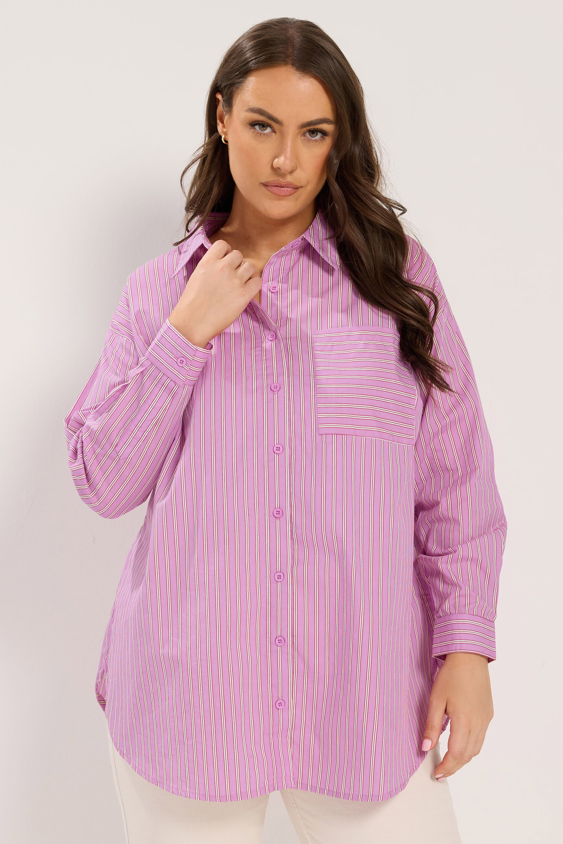 YOURS Plus Size Pink Stripe Button Through Shirt | Yours Clothing 3