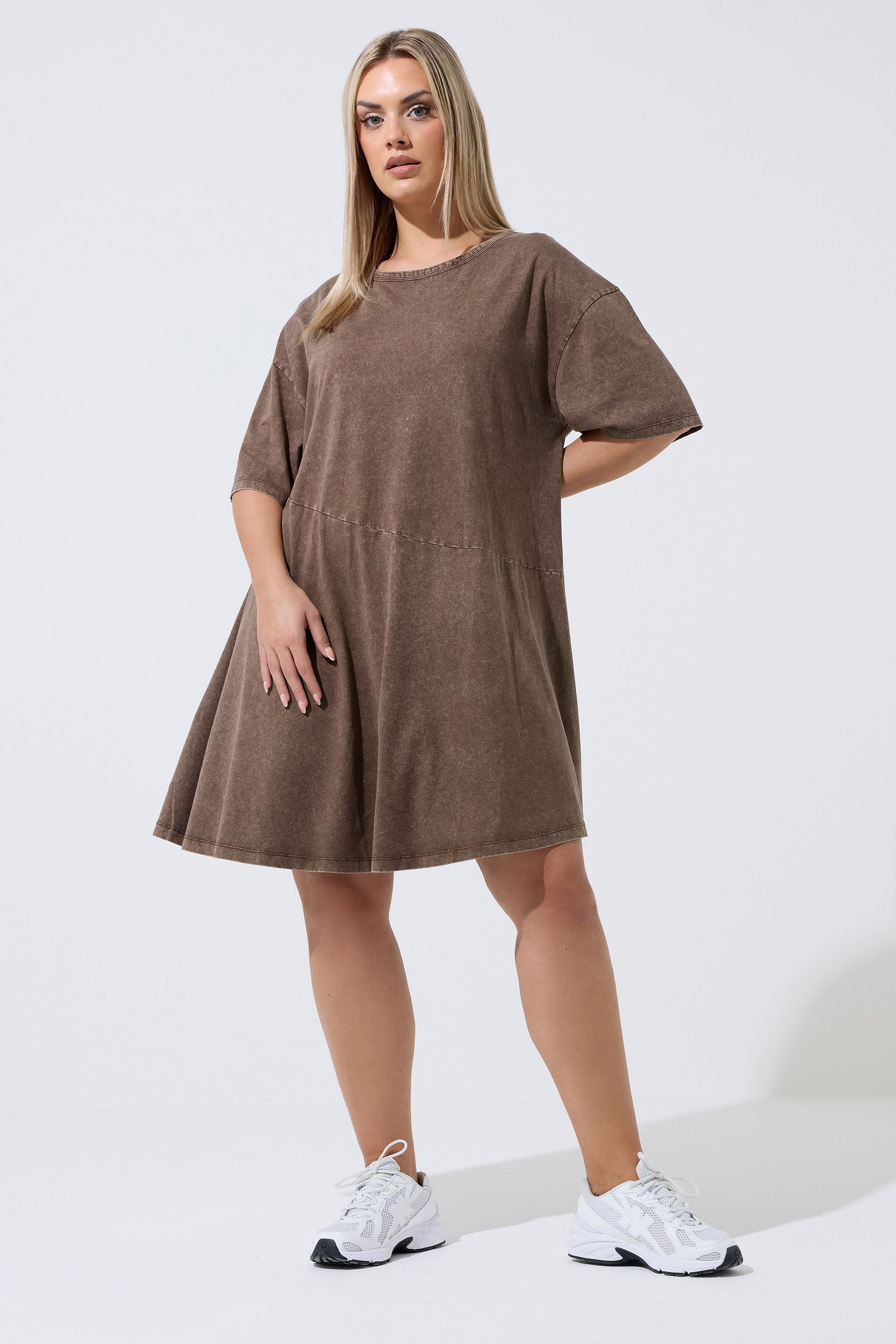 LIMITED COLLECTION Plus Size Chocolate Brown Acid Wash Dress | Yours Clothing 1