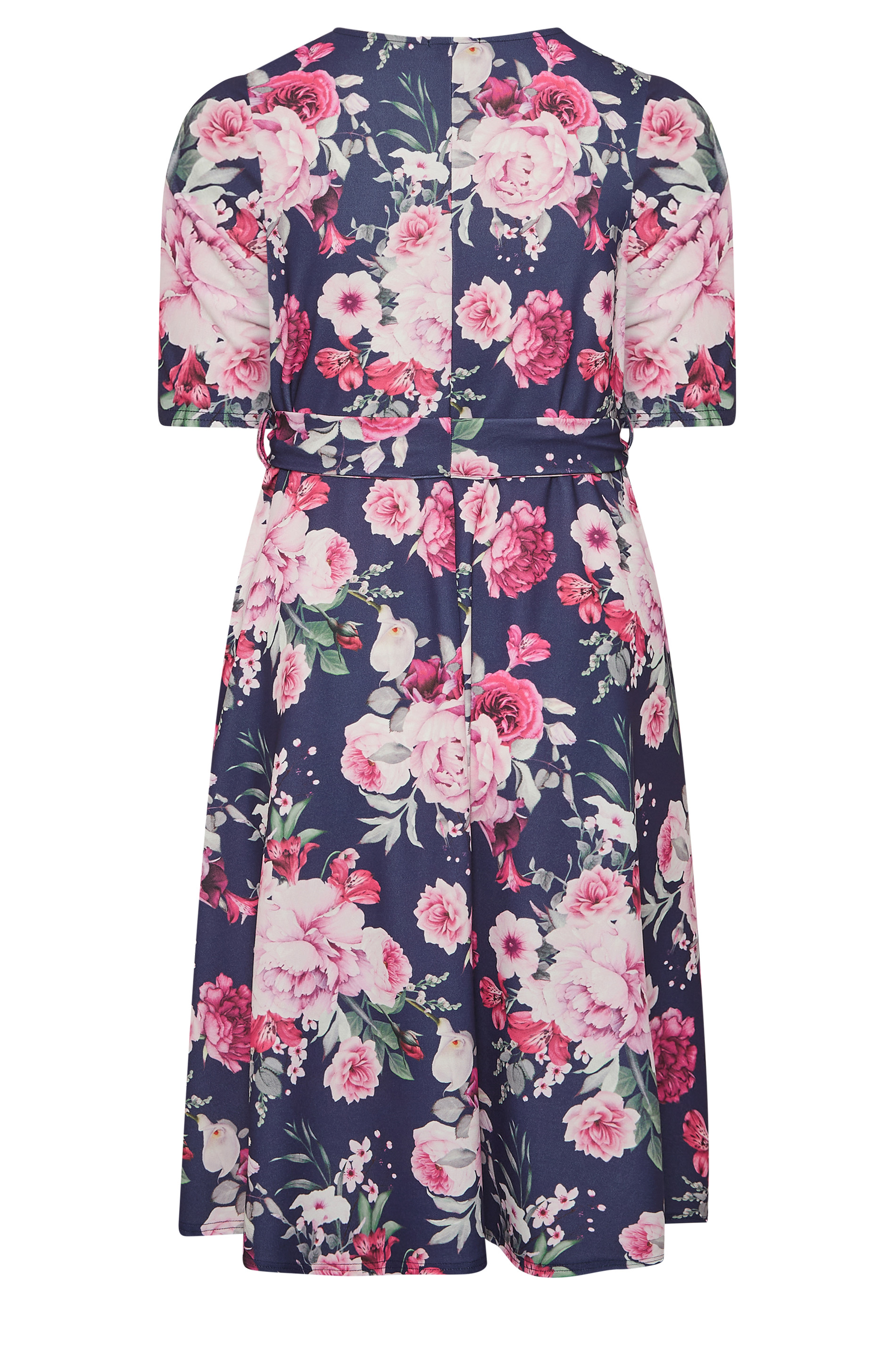 YOURS LONDON Curve Plus Size Navy Blue & Pink Floral Skater Dress ...