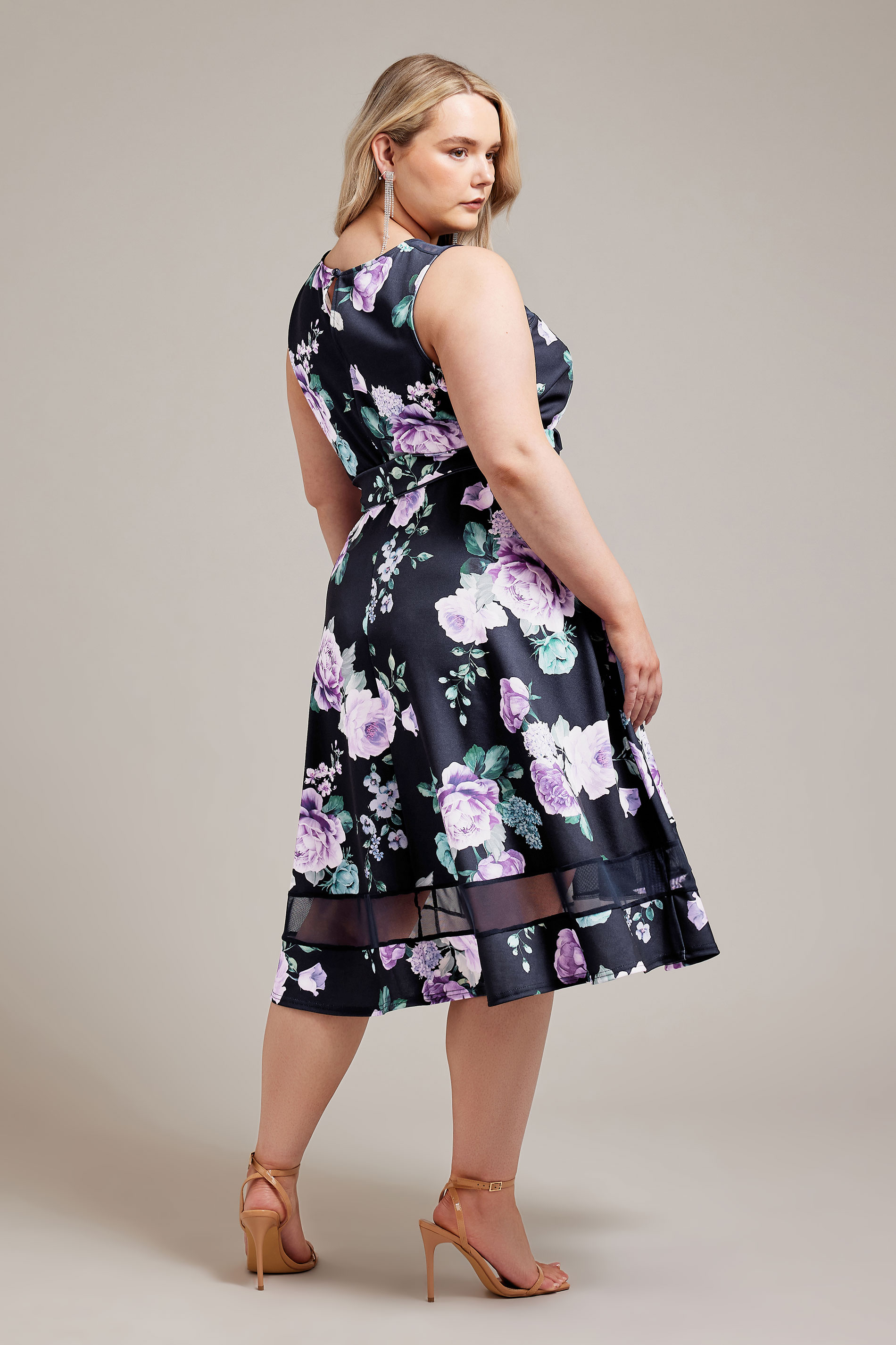 YOURS LONDON Plus Size Navy Blue Floral Skater Dress | Yours Clothing 3