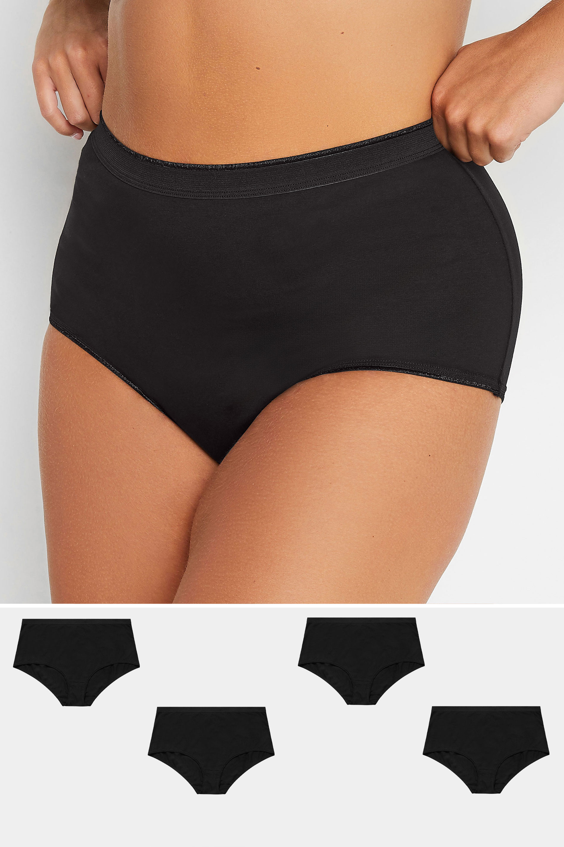 YOURS 4 PACK Plus Size Black Cotton Stretch Full Briefs | Yours Clothing 1
