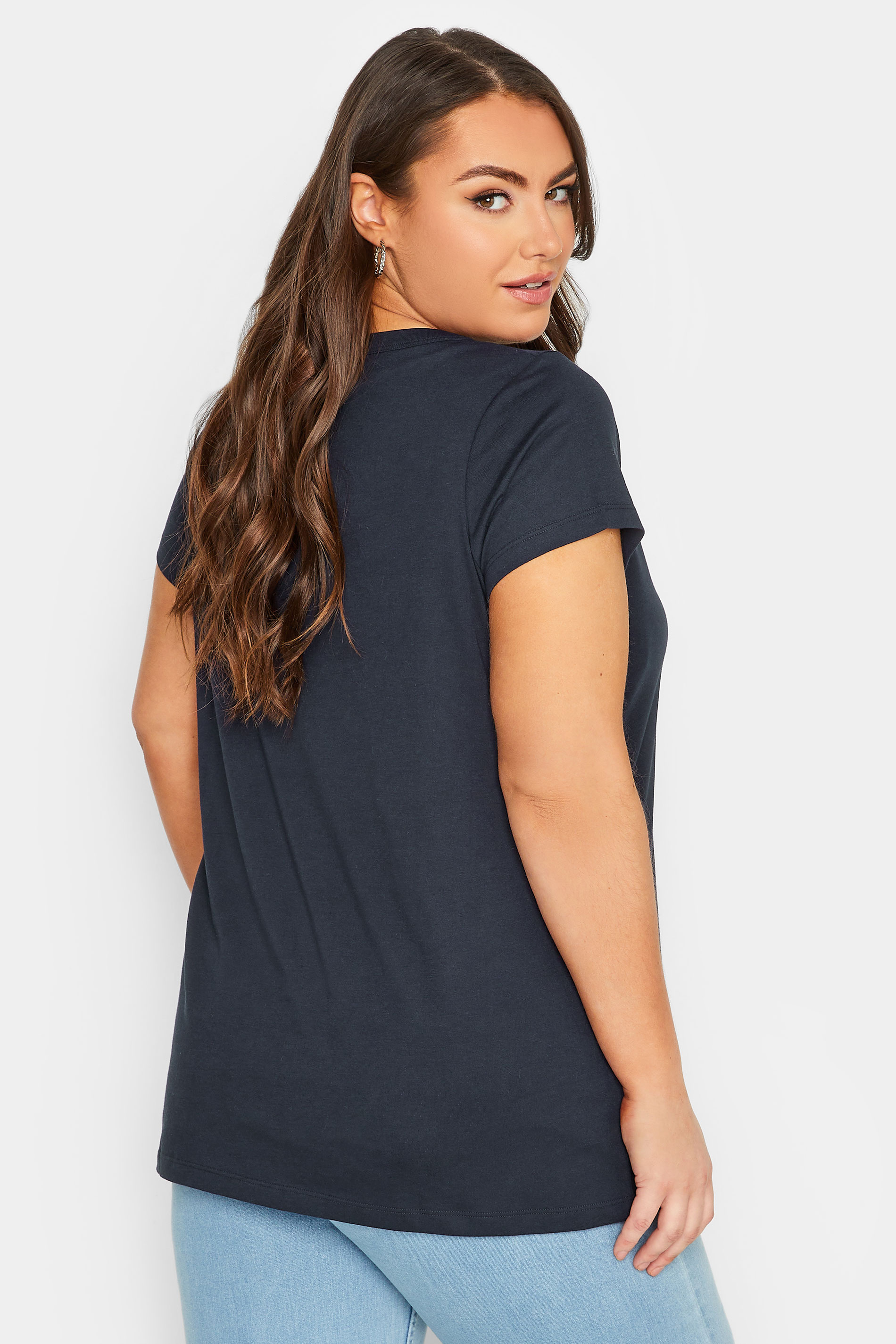 Plus Size Dark Blue Short Sleeve T-Shirt | Yours Clothing 3