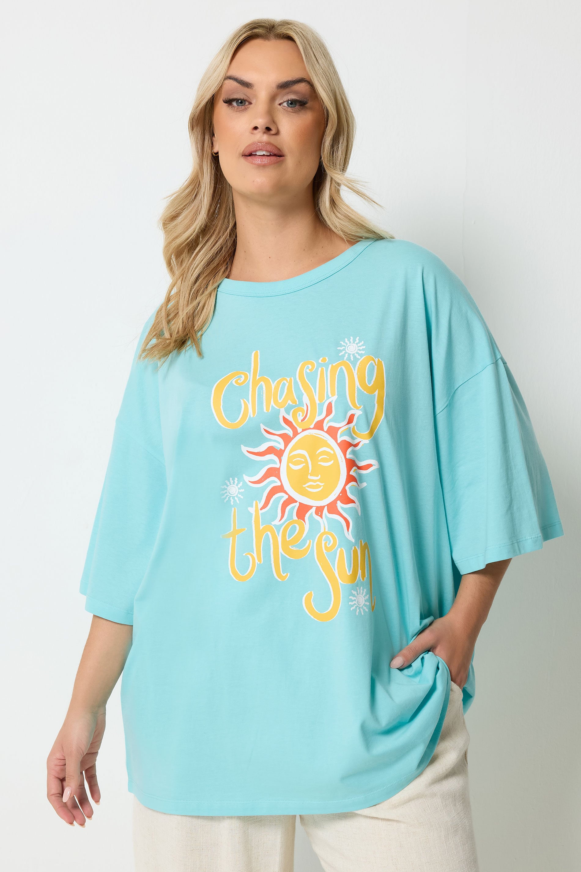YOURS Plus Size Blue 'Chasing The Sun' Graphic T-Shirt | Yours Clothing 3