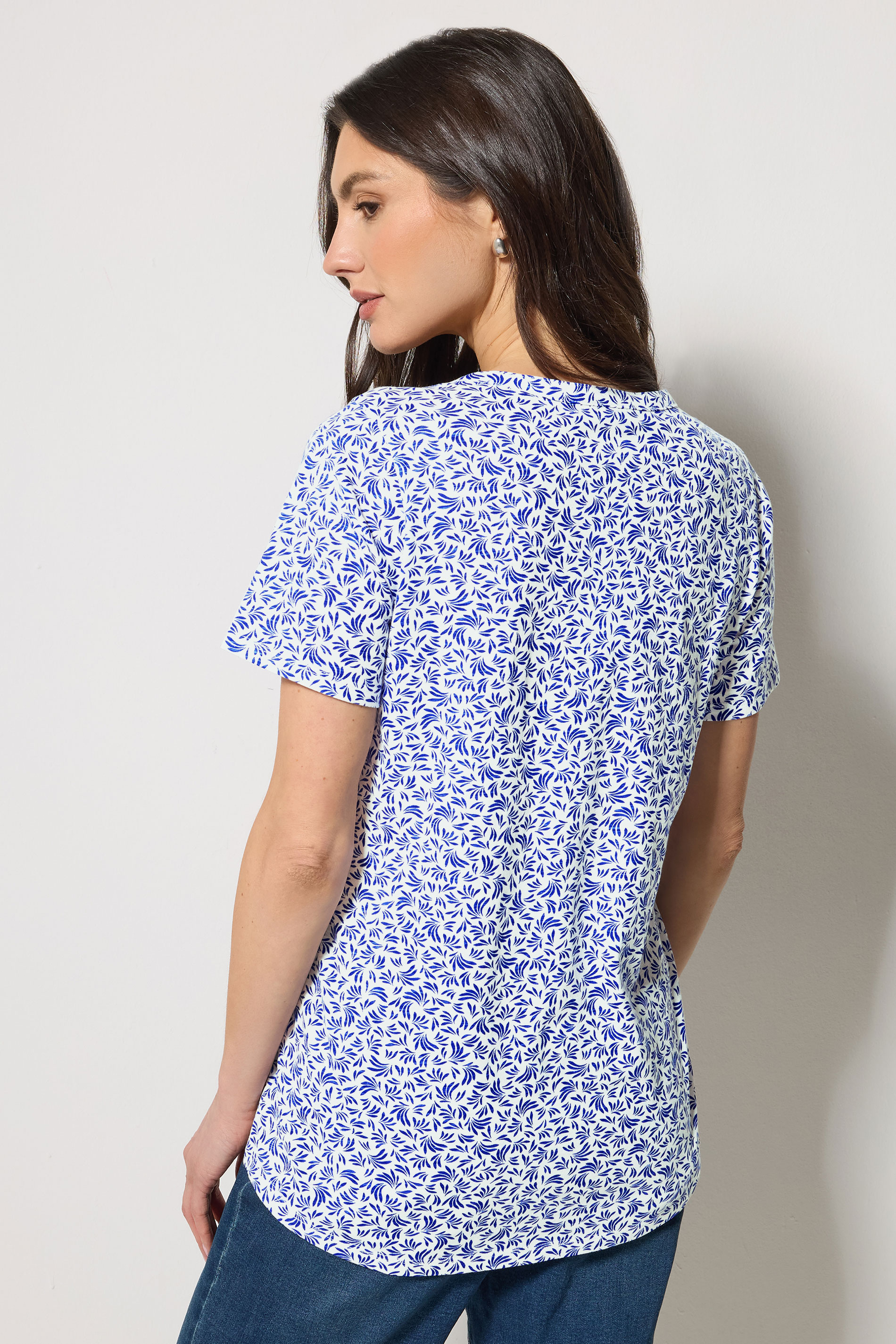 M&Co 2 PACK Navy Blue & White Floral Cotton Henley Tops | M&Co 5