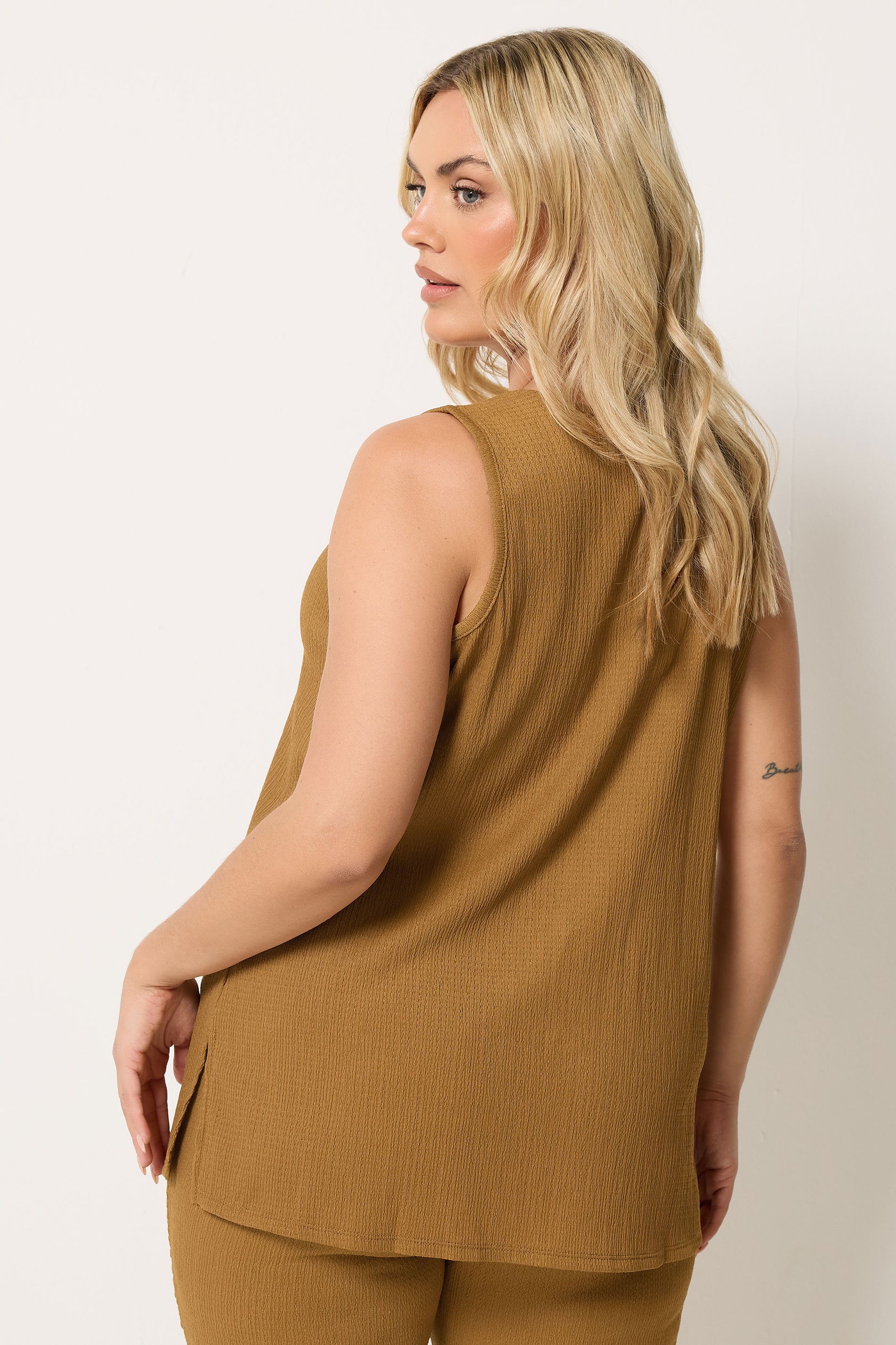 YOURS Plus Size Natural Brown Textured Waistcoat | Yours Clothing 2