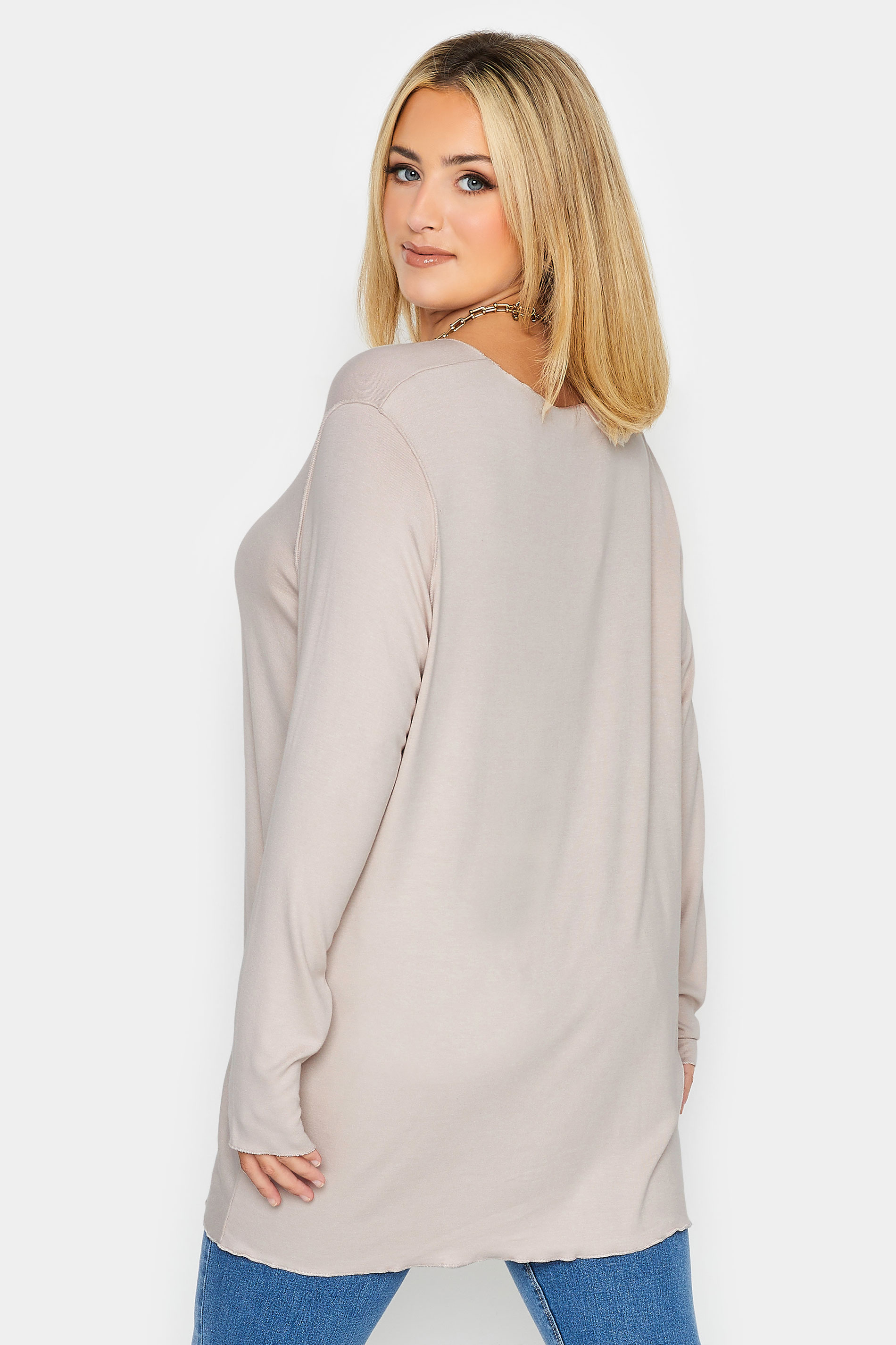 YOURS Curve Plus Size Beige Brown Front Seam Top | Yours Clothing  3