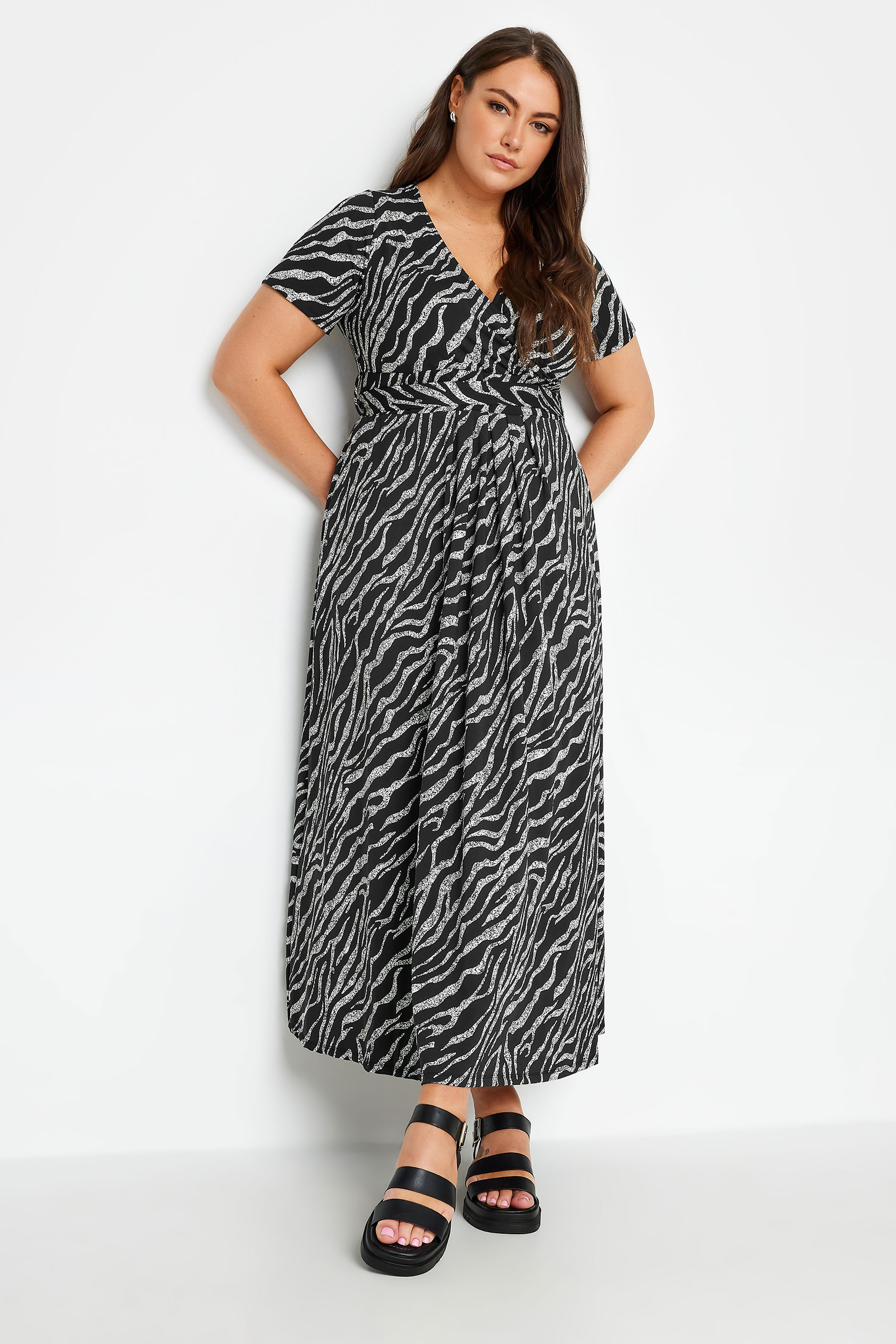 YOURS Plus Size Black Zebra Print Wrap Maxi Dress | Yours Clothing 1