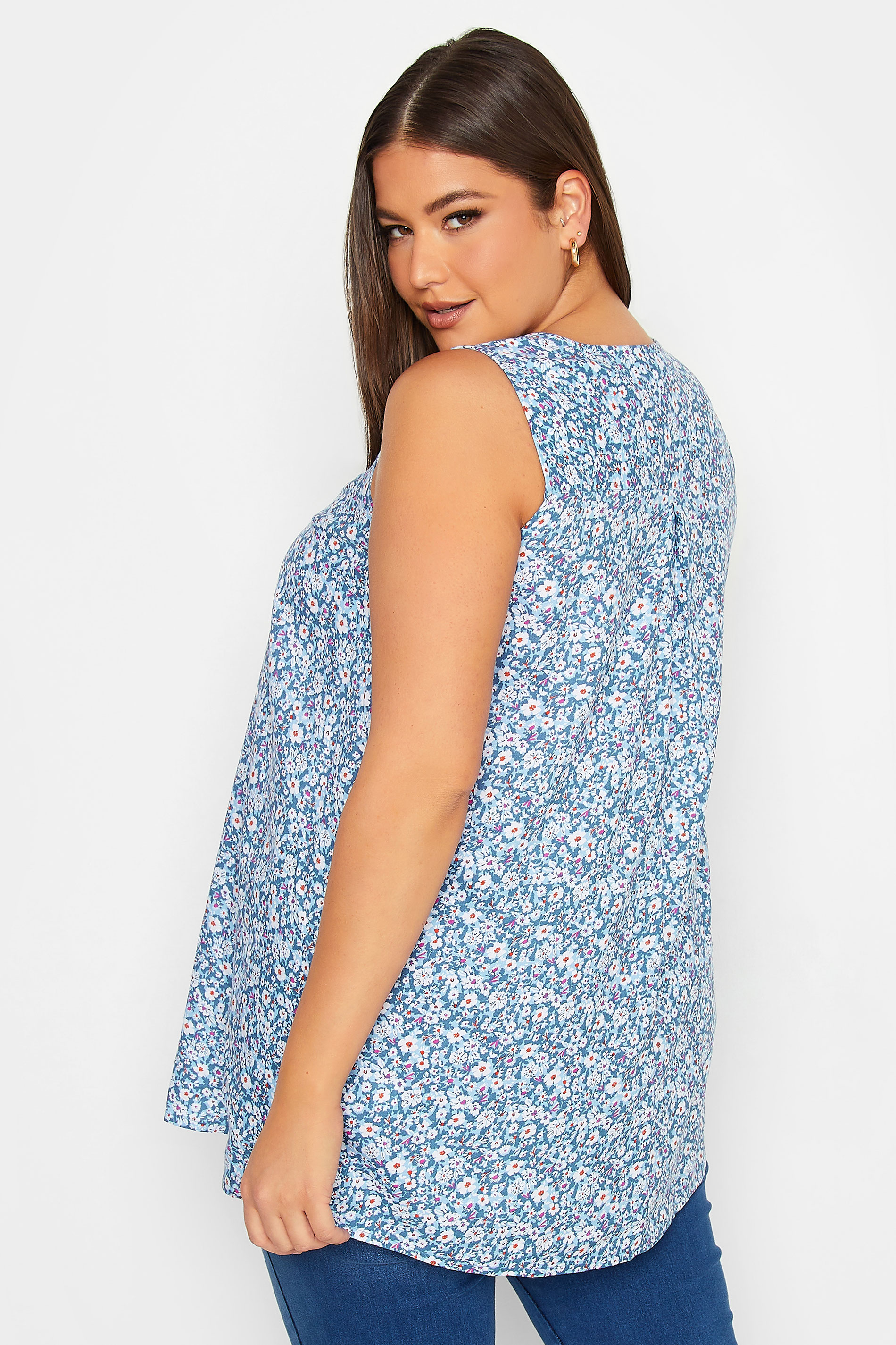 YOURS Curve Plus Size Blue Ditsy Print Swing Top | Yours Clothing  3