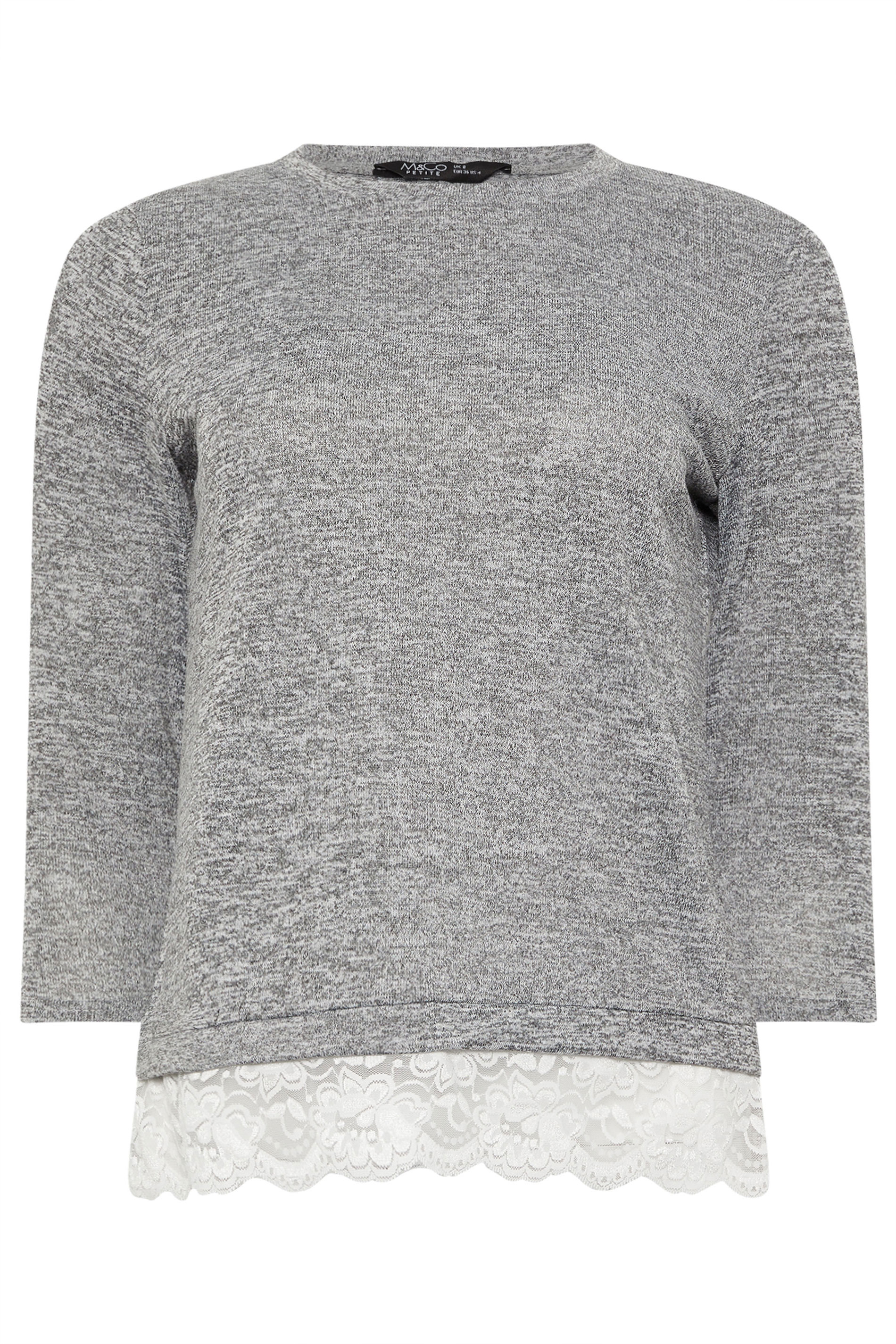 M&Co Petite Grey Lace Hem Top | M&Co 5