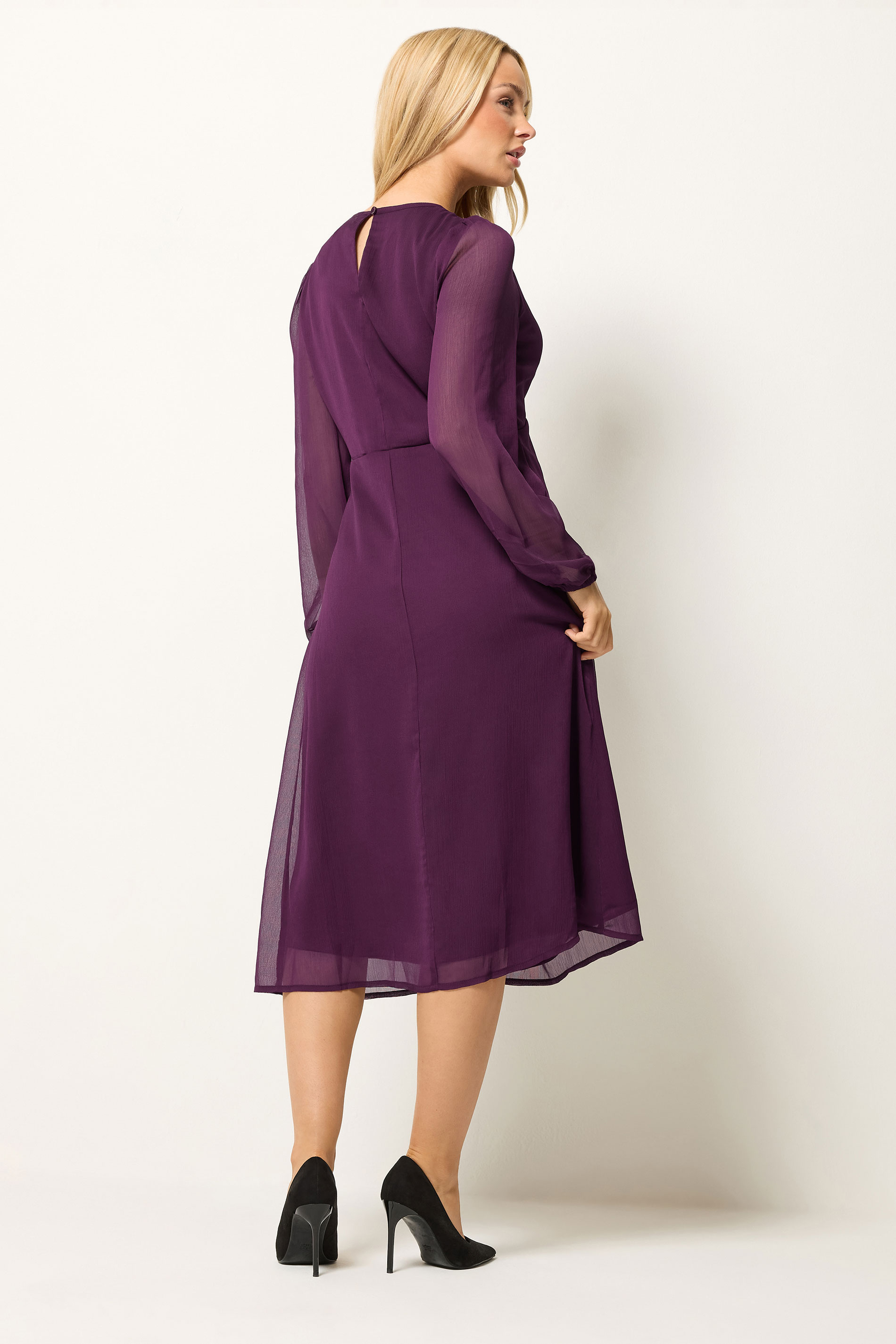 M&Co Berry Purple Long Sleeve Chiffon Dress | M&Co 2