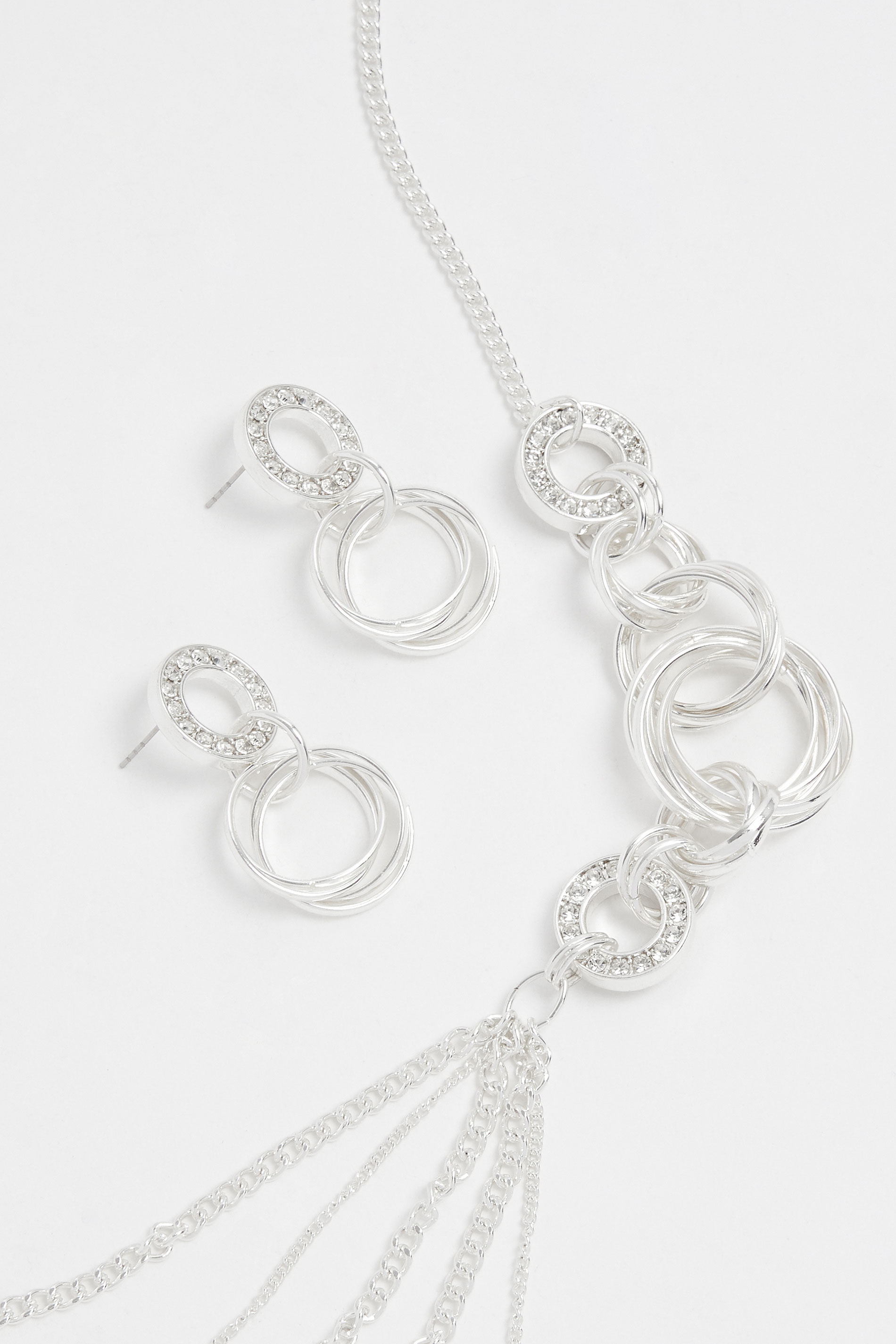 Silver Tone Long Layered Necklace & Earrings Set | Ypurs Clothing 4