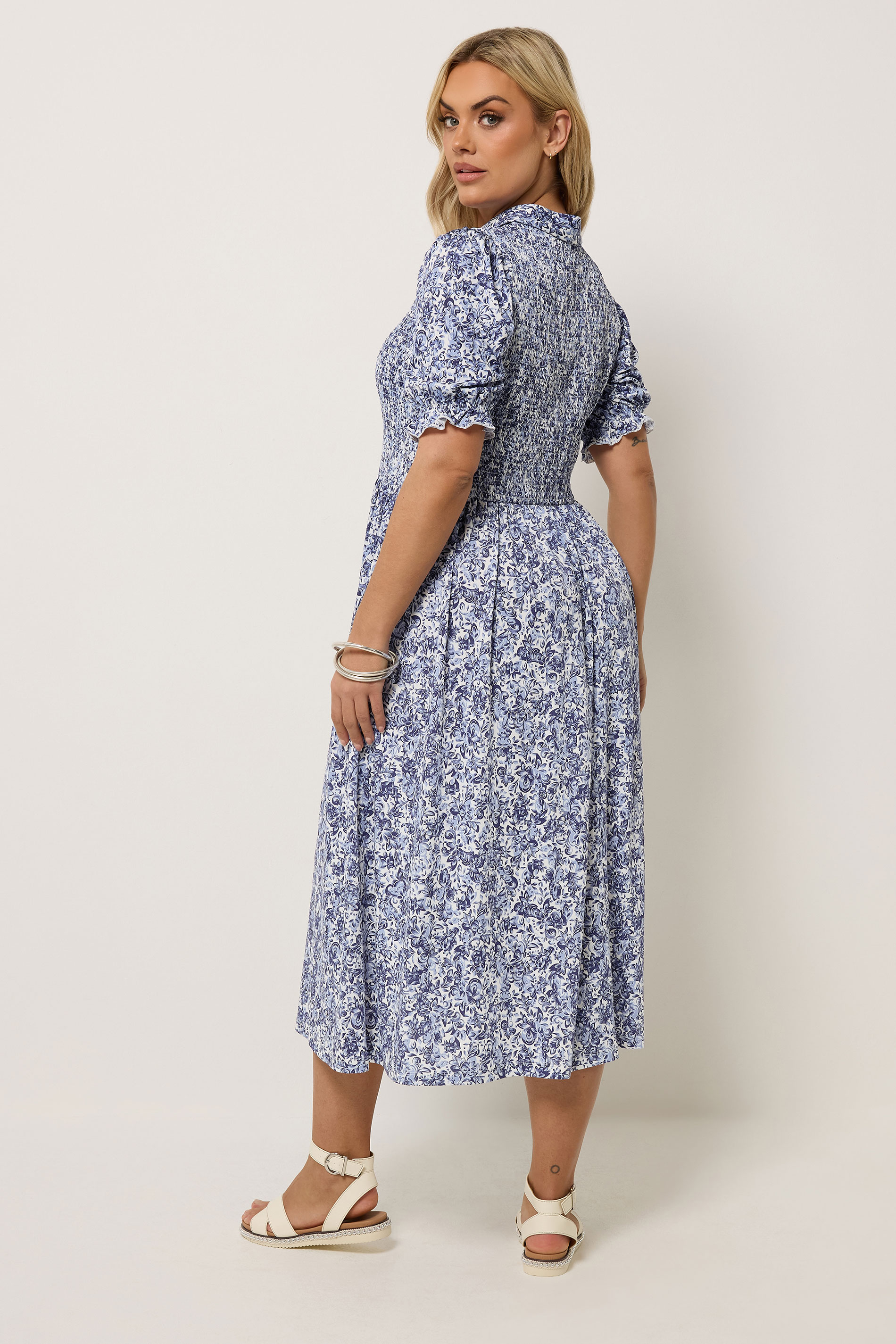 YOURS Plus Size Blue Floral Midi Dress | Yours Clothing 2