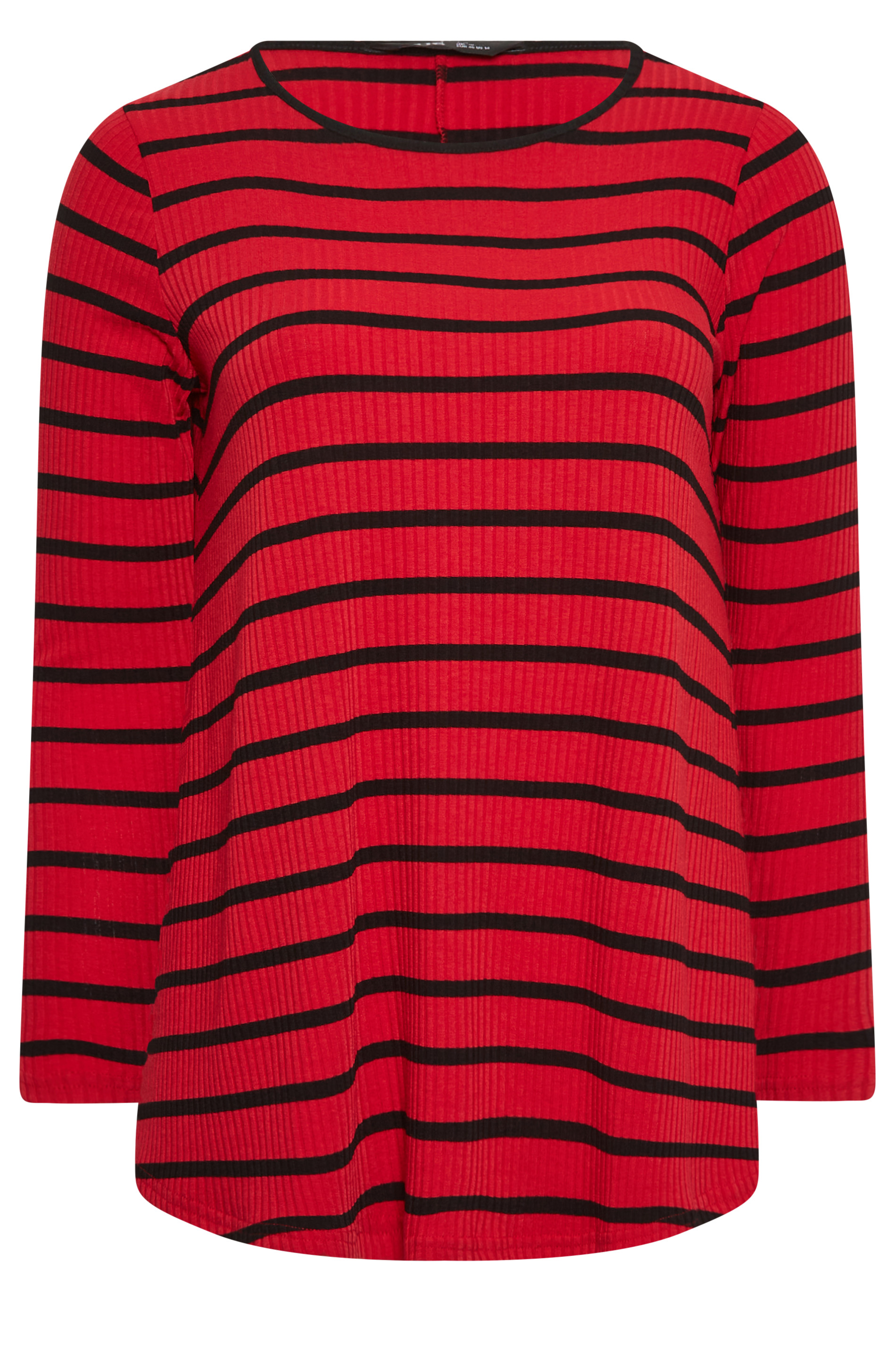 YOURS Plus Size Red Stripe Ribbed Swing Top | Yours Clothing
