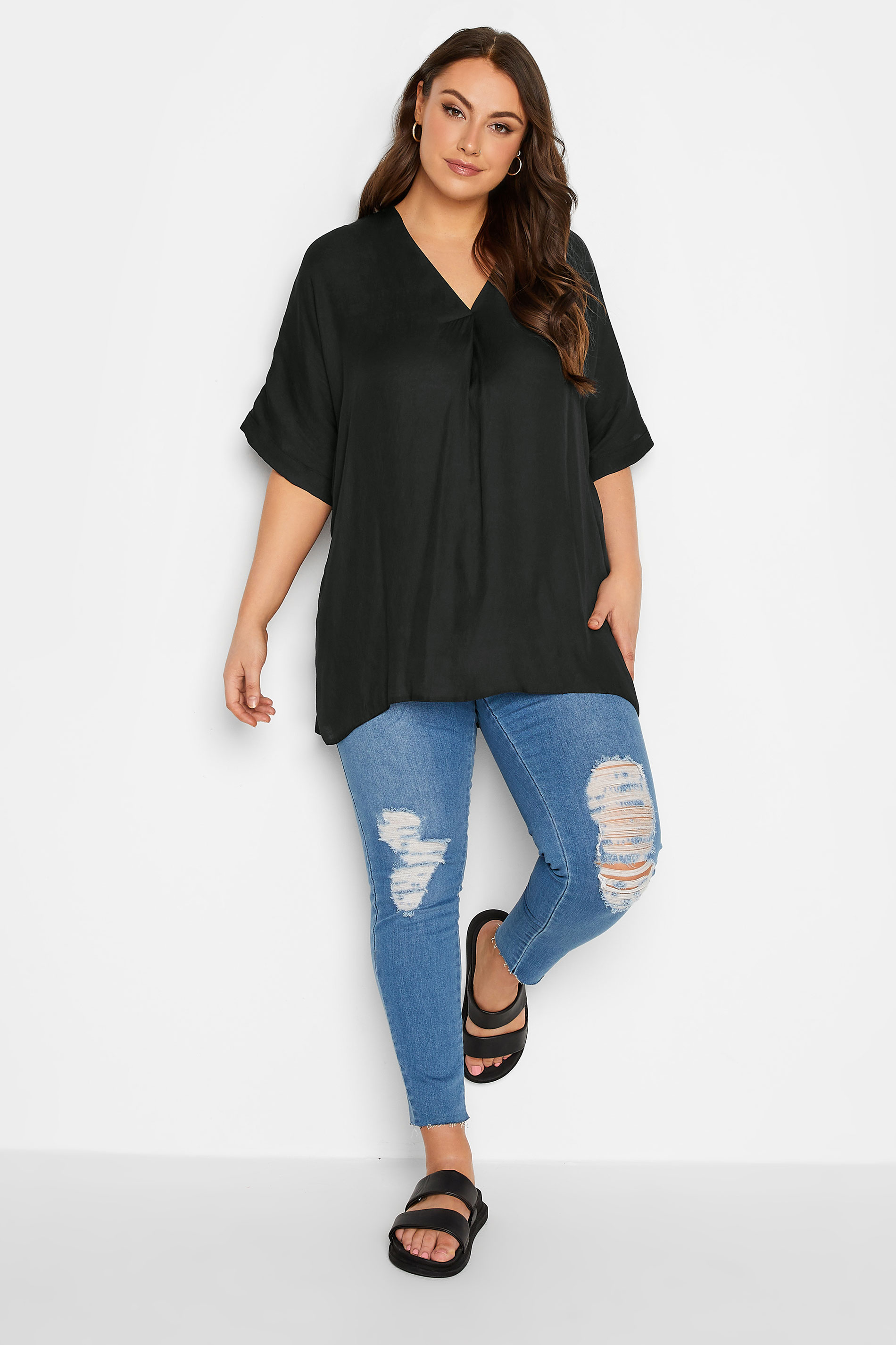 YOURS Curve Plus Size Black V-Neck Top | Yours Clothing 2