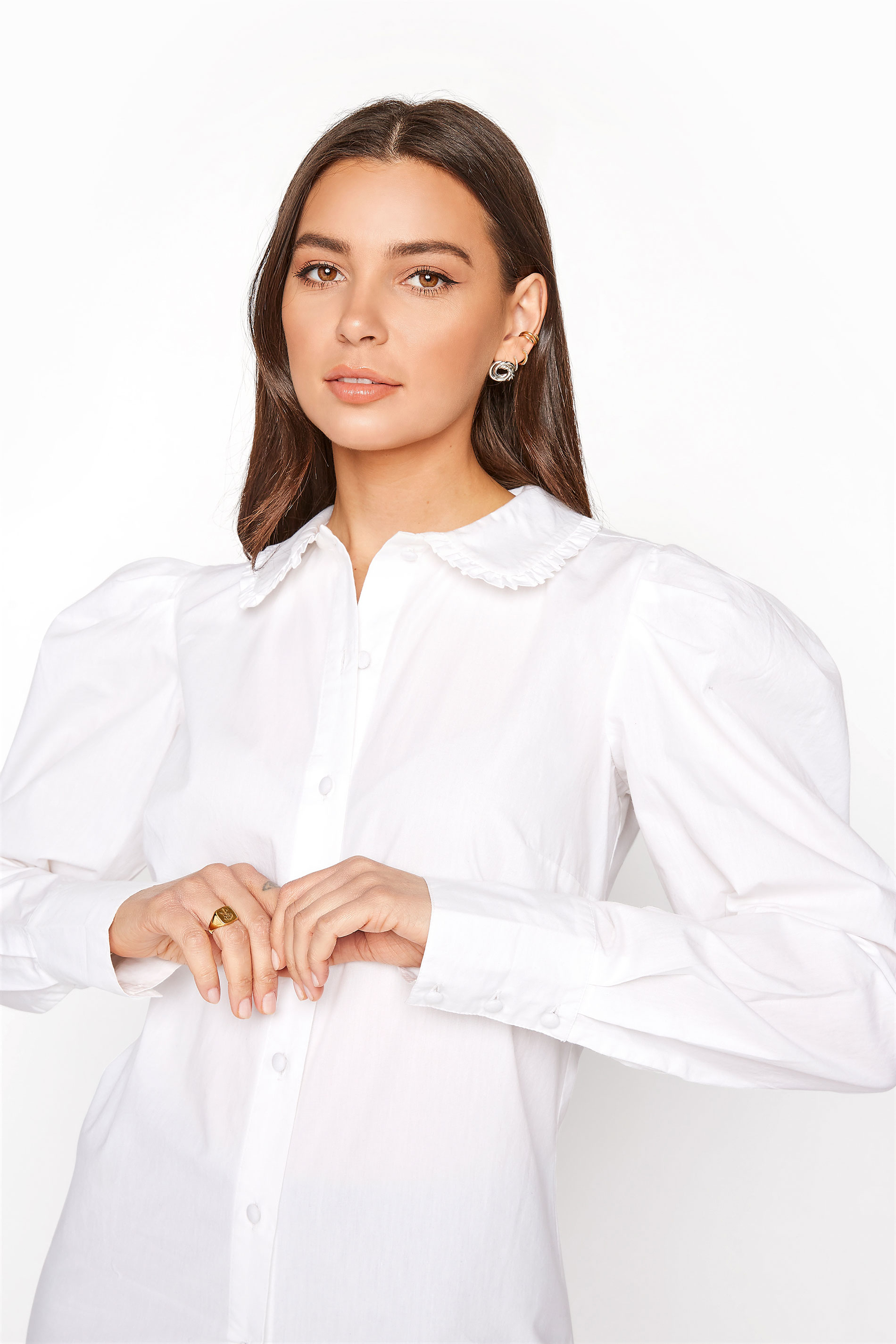 LTS White Cotton Ruffle Collar Shirt | Long Tall Sally