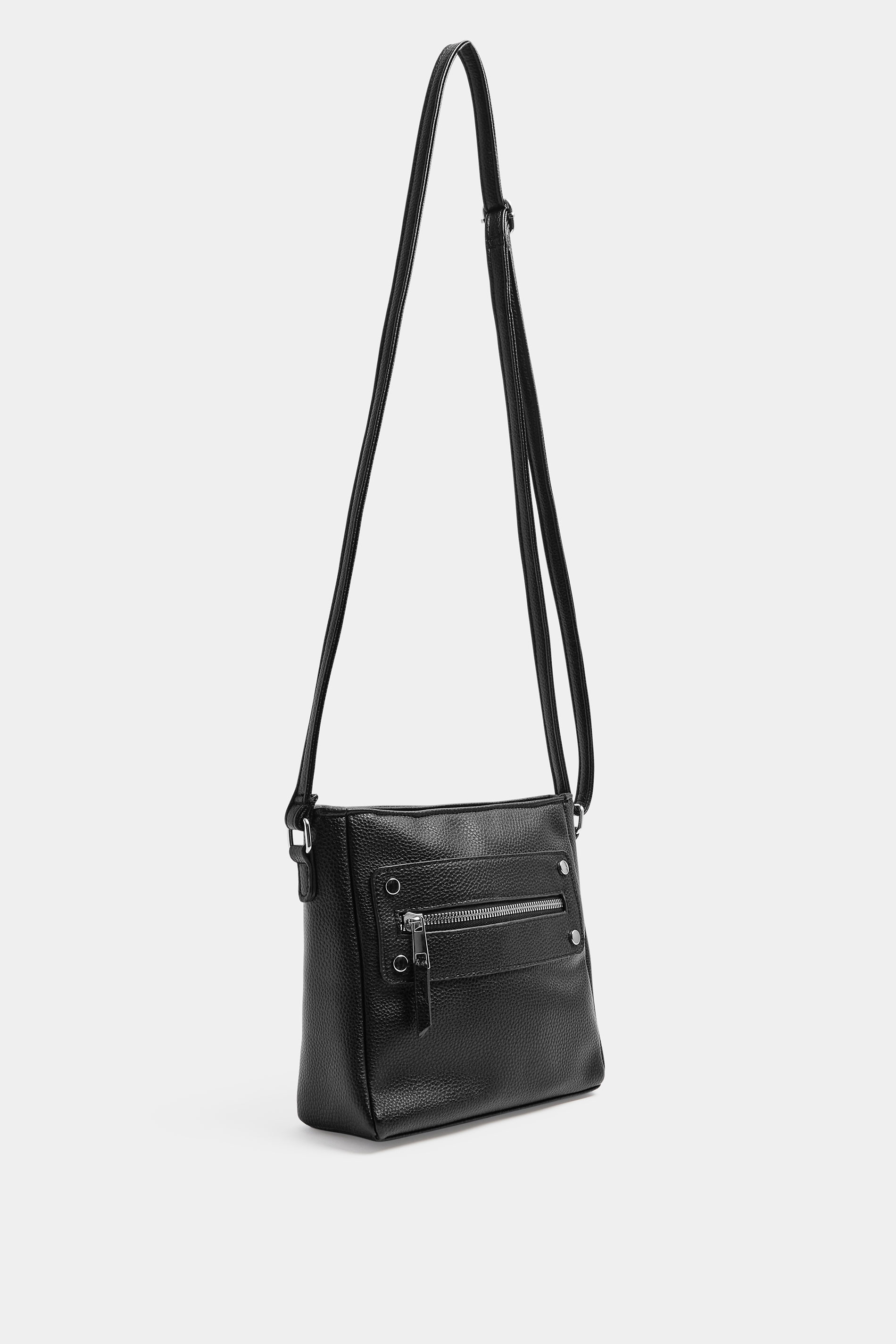 Black Faux Leather Zip Front Cross Body Bag | Yours Clothing 4