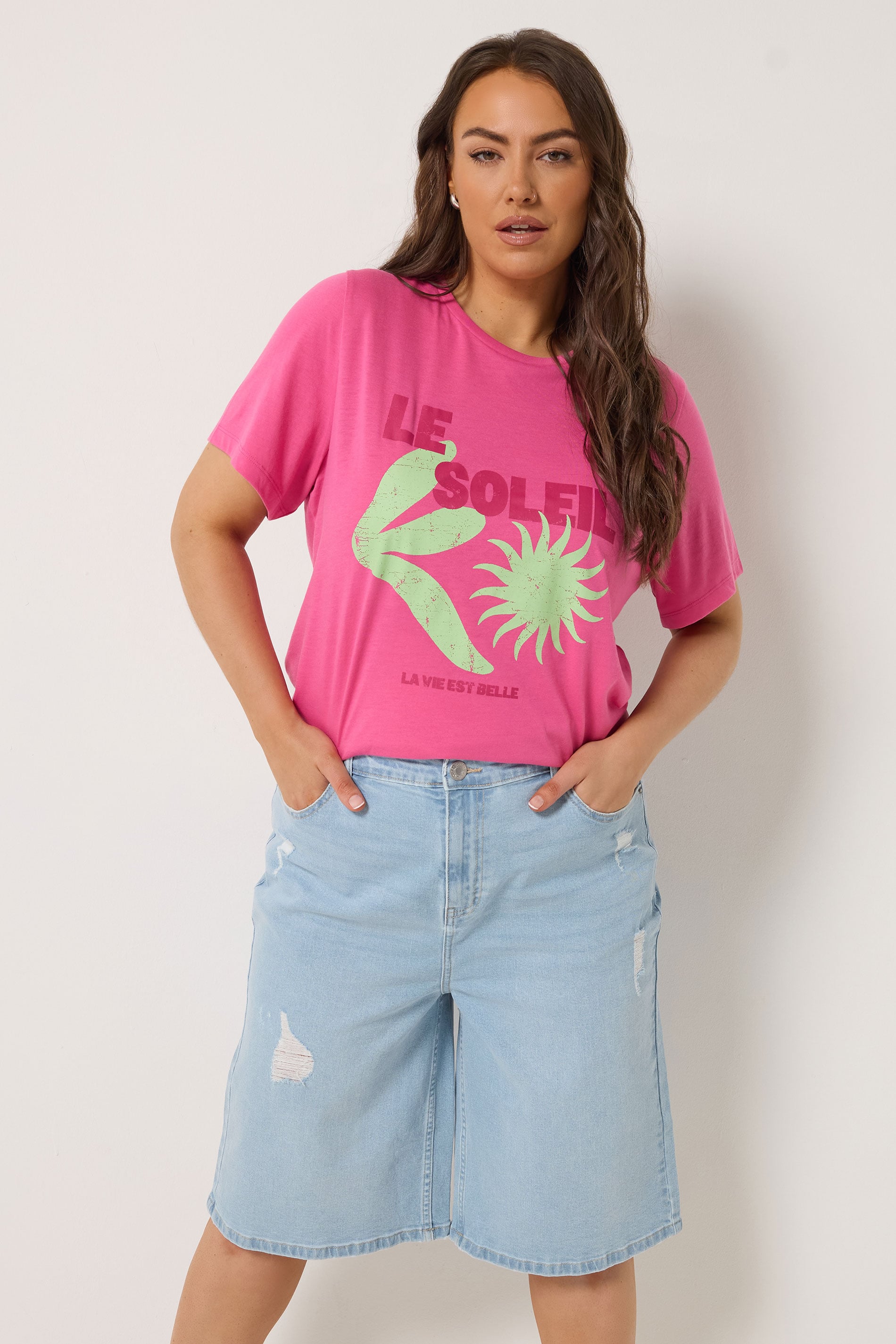 YOURS Plus Size Bleach Blue Denim Ripped Jorts | Yours Clothing 3