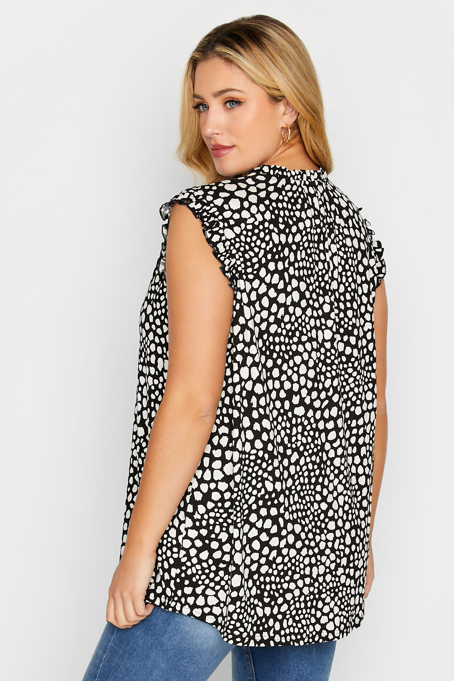 Plus Size Black Animal Print Frill Sleeve Blouse | Yours Clothing 3