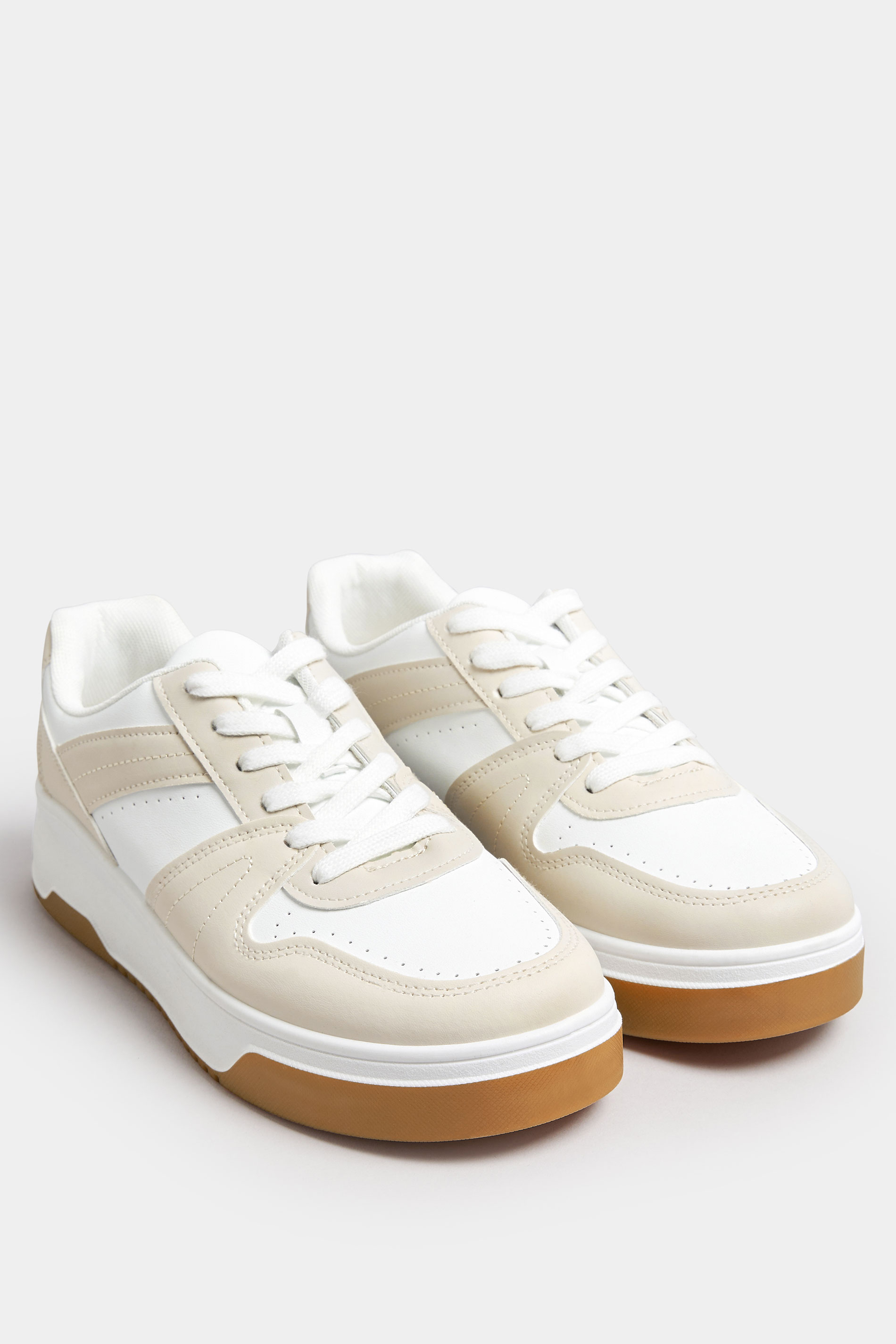 White & Beige Brown Chunky Trainers In Extra Wide EEE Fit | Yours Clothing 2