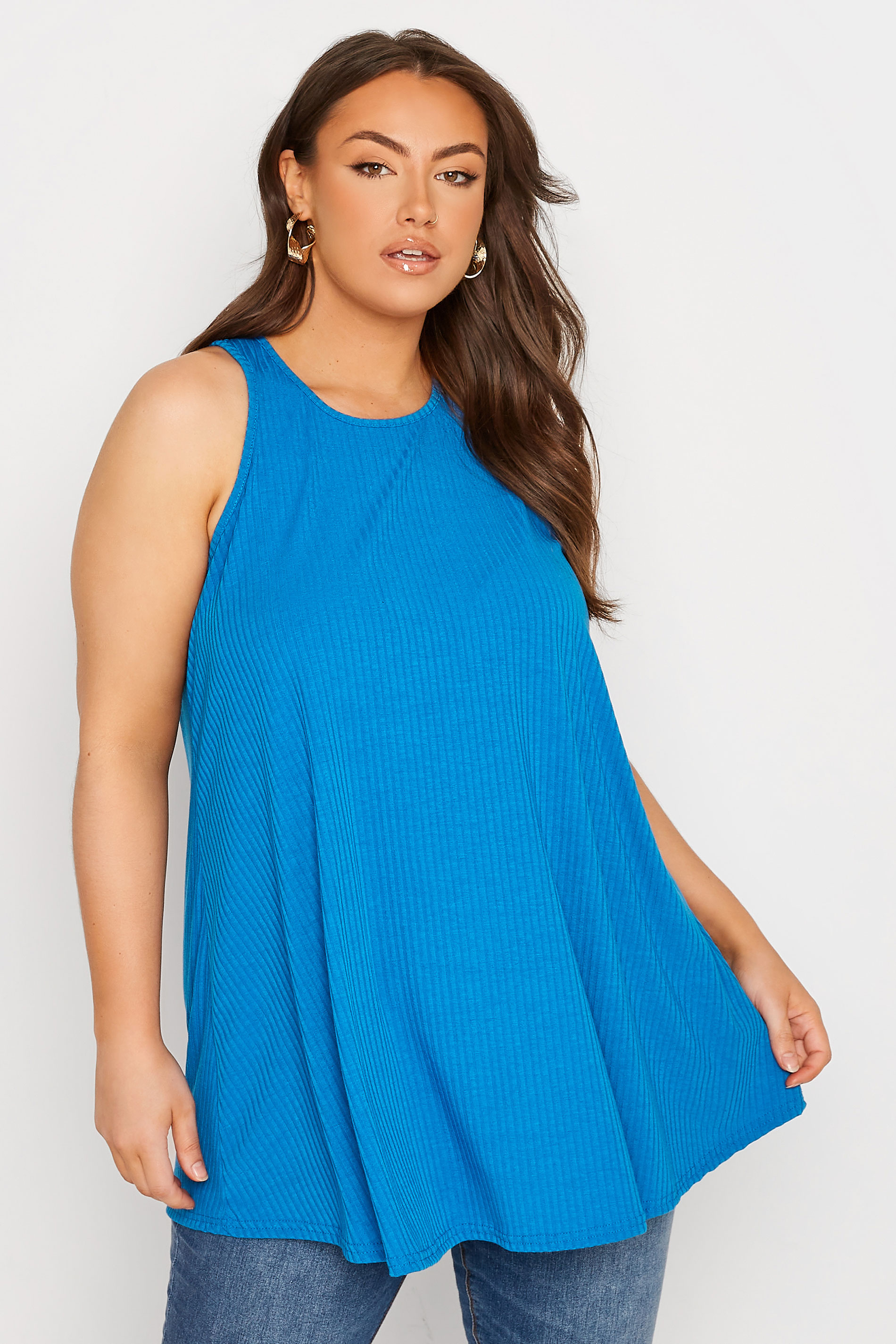 LIMITED COLLECTION Plus Size Cobalt Blue Racer Back Swing Vest Top | Yours Clothing 1