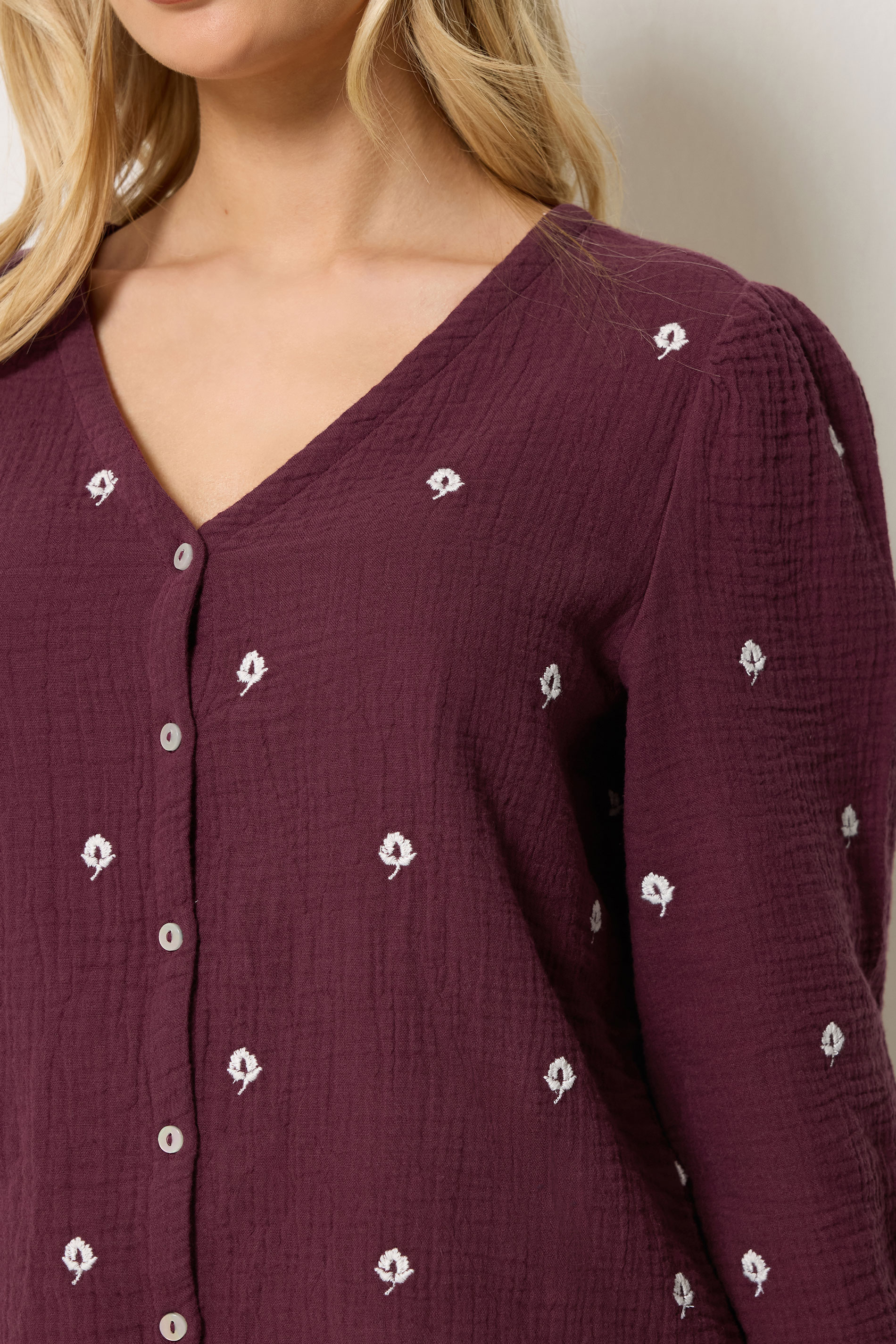 M&Co Berry Purple Floral Embroidered Cotton Blouse | M&Co 4