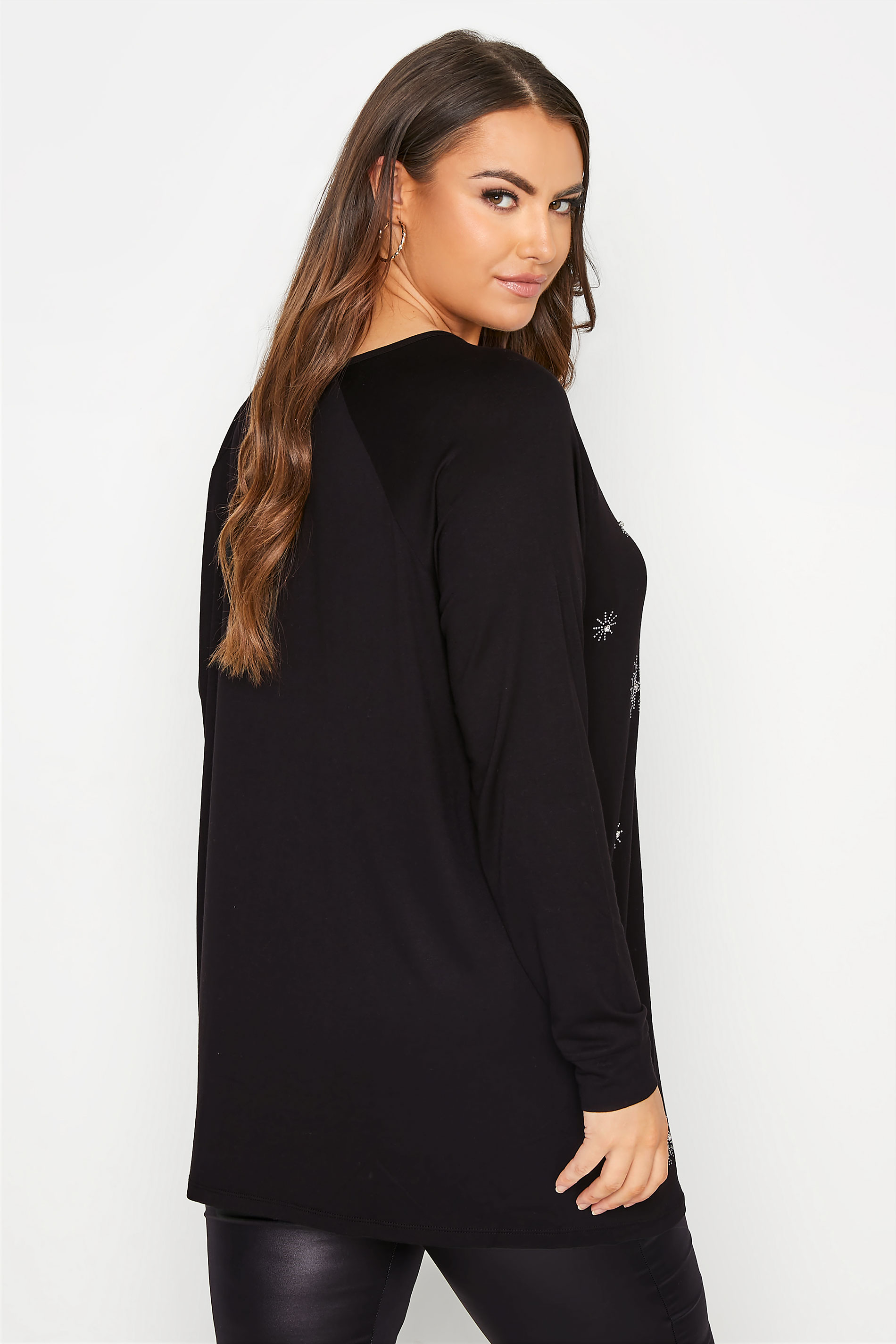 Plus Size Black Star Embellished Top | Yours Clothing 3