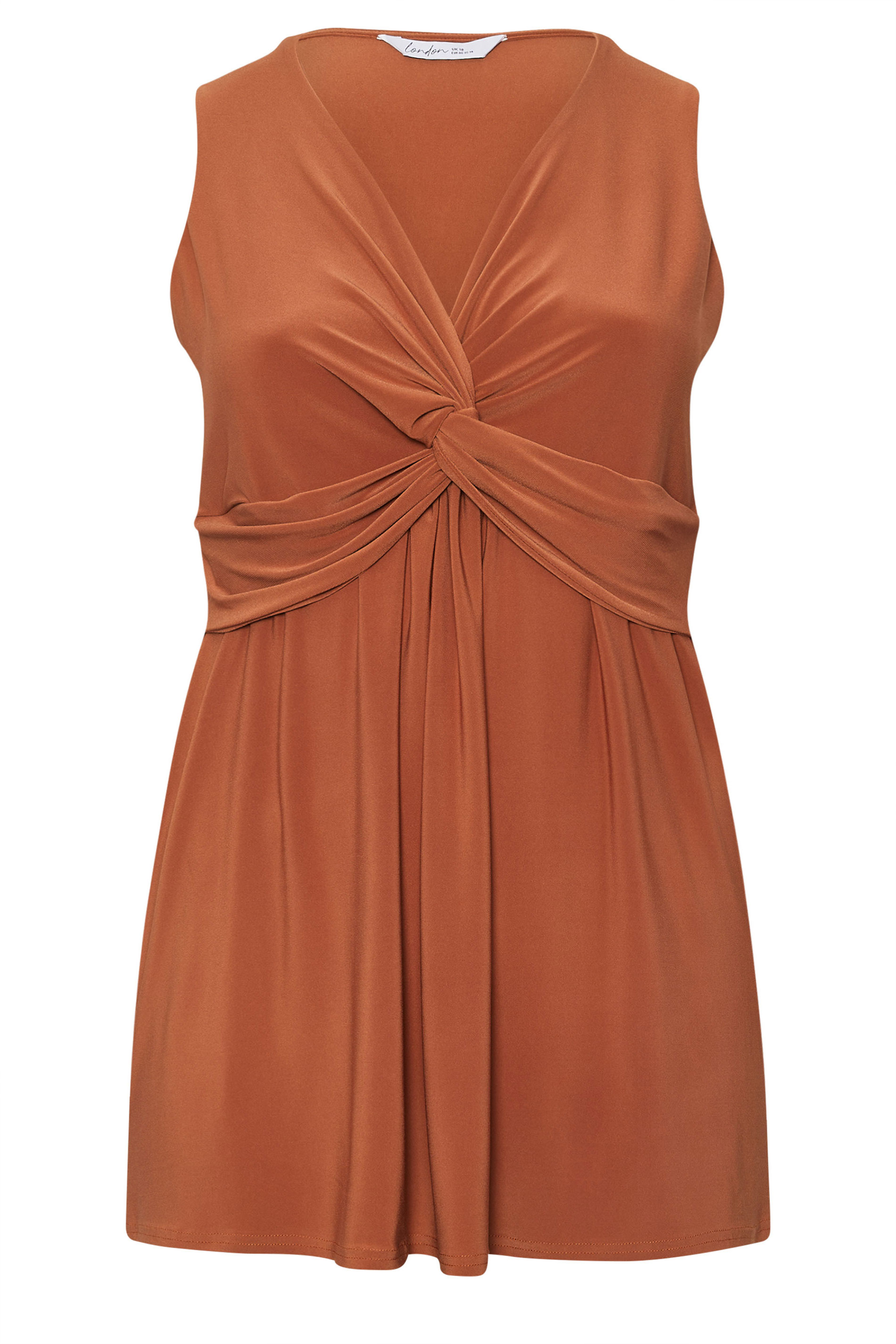 YOURS LONDON Plus Size Rust Orange Sleeveless Knot Front Top | Yours Clothing 5