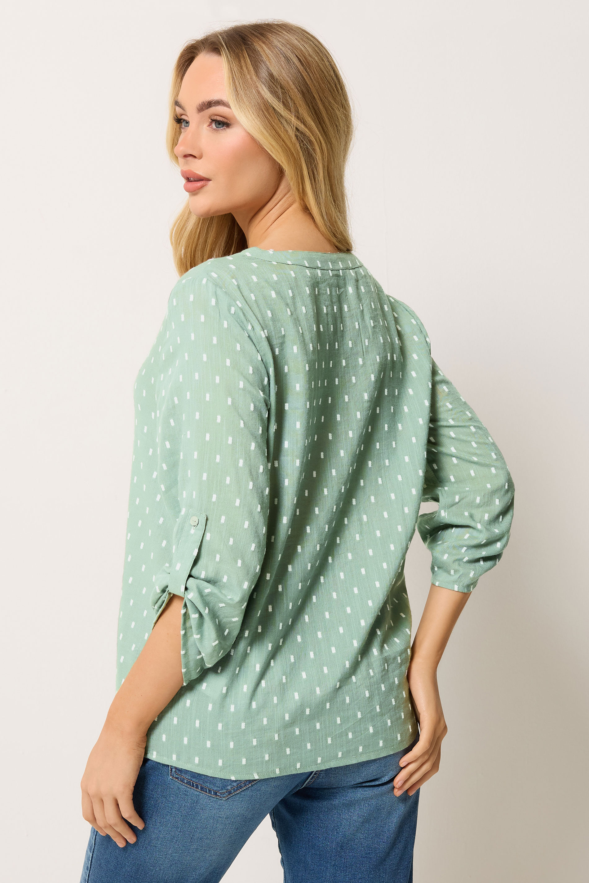 M&Co Sage Green Notch Neck Dobby Shirt | M&Co 2