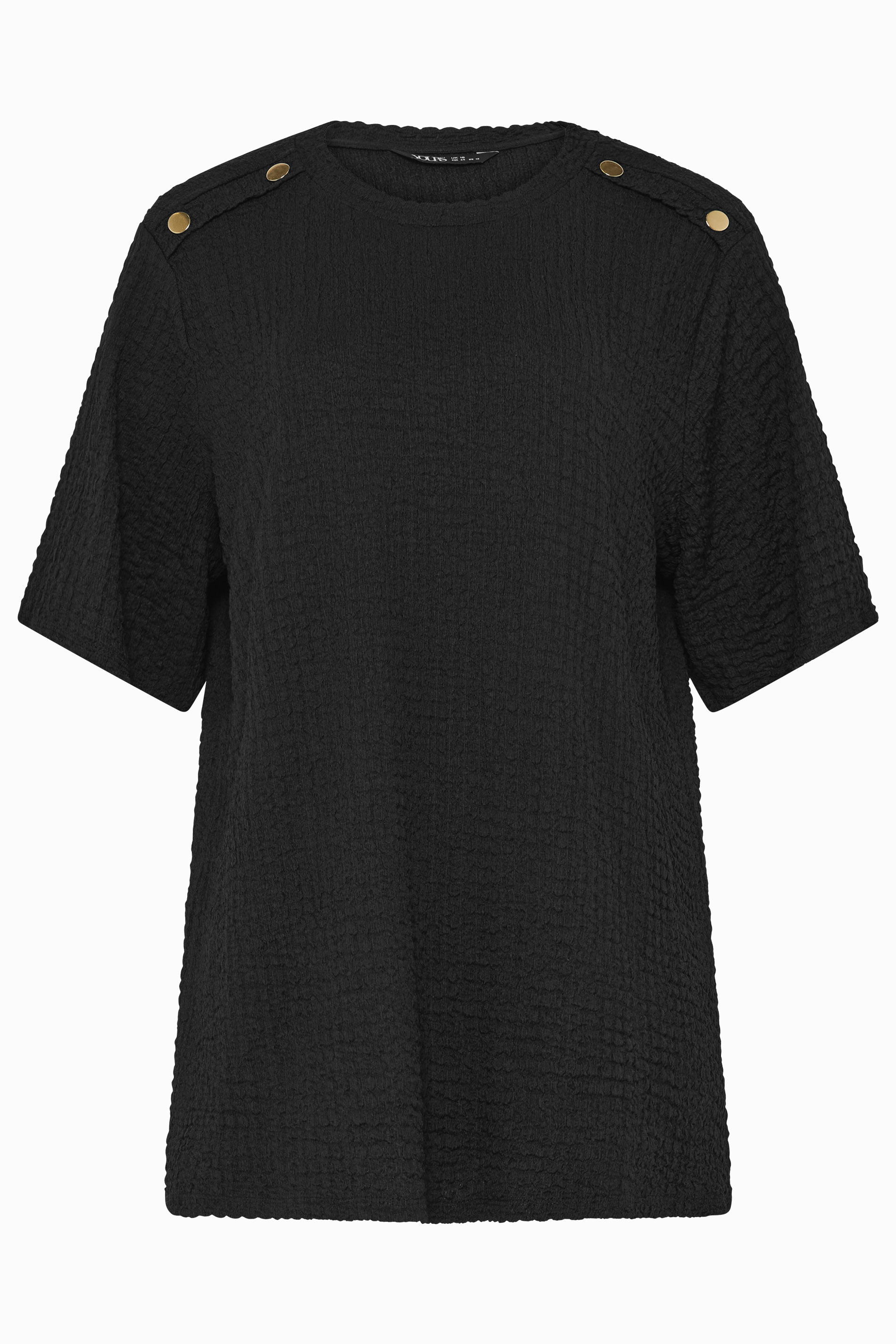 YOURS Plus Size Black Button Detail Bubble Texture Top | Yours Clothing 5
