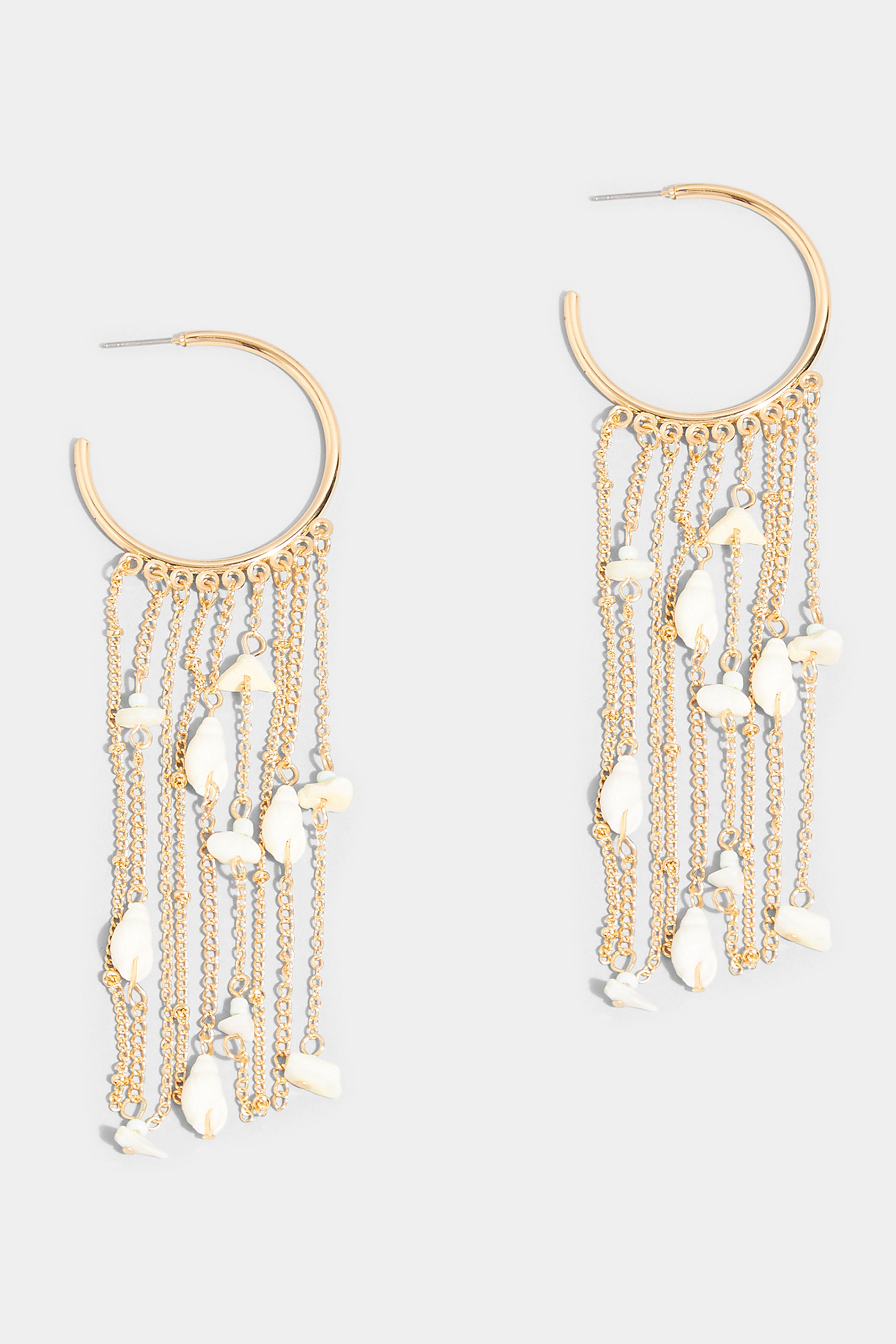 Gold Shell Tassel Drop Earrings 1