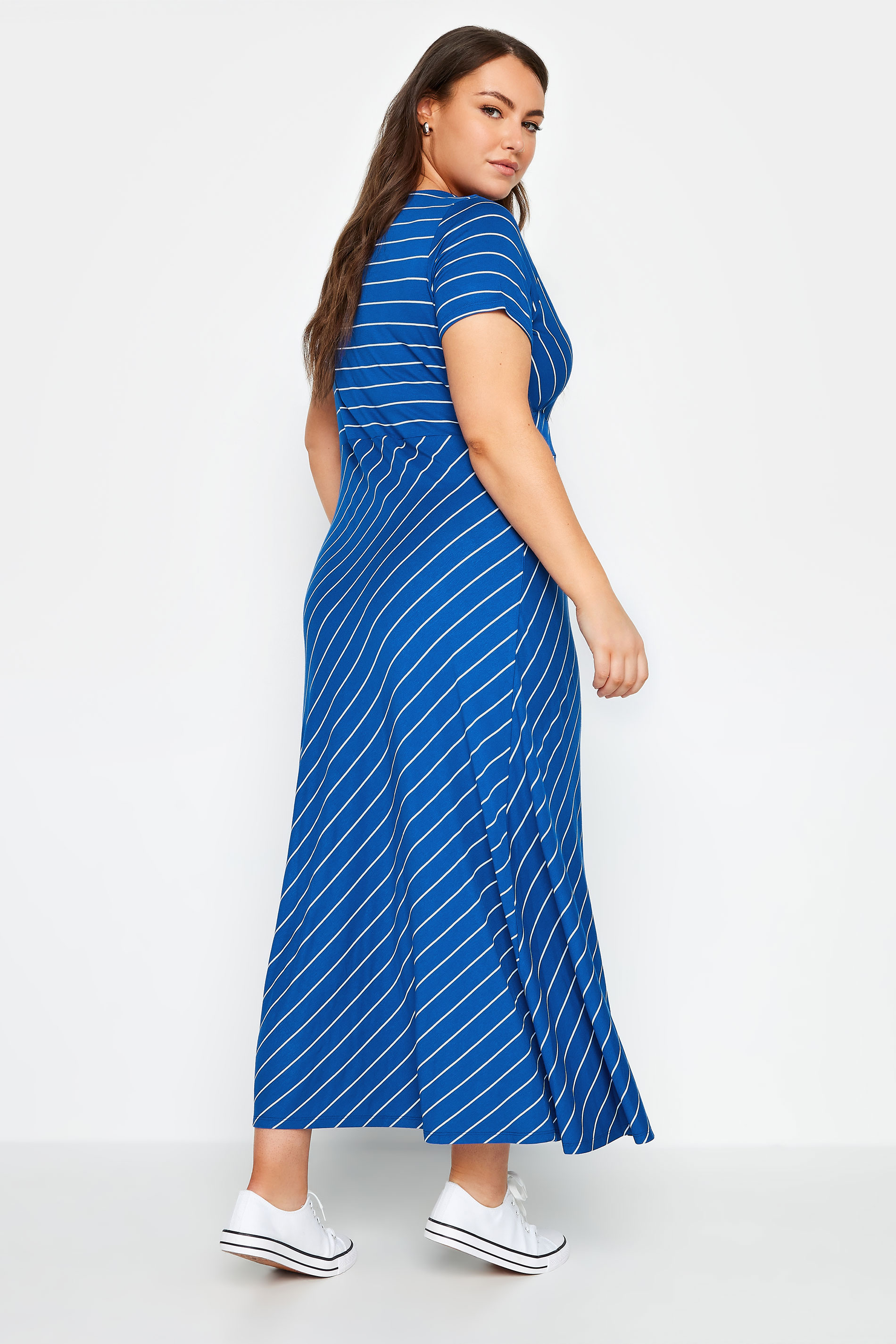 YOURS Plus Size Blue Striped Wrap Maxi Dress | Yours Clothing 2