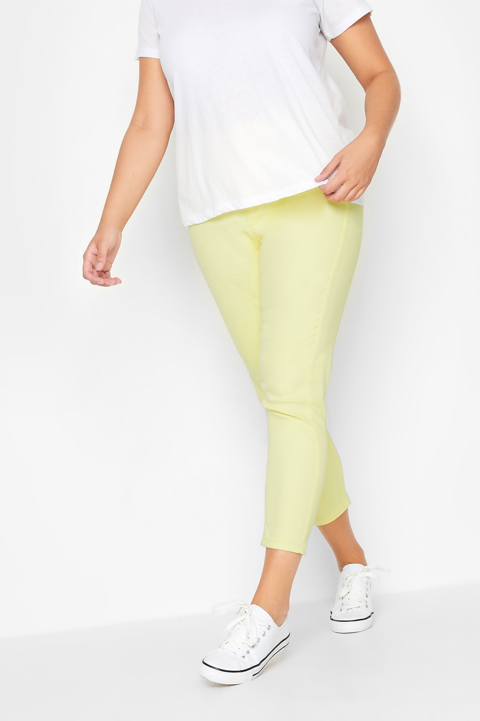 YOURS Curve Plus Size Yellow Cropped Stretch GRACE Jeggings | Yours Clothing  1
