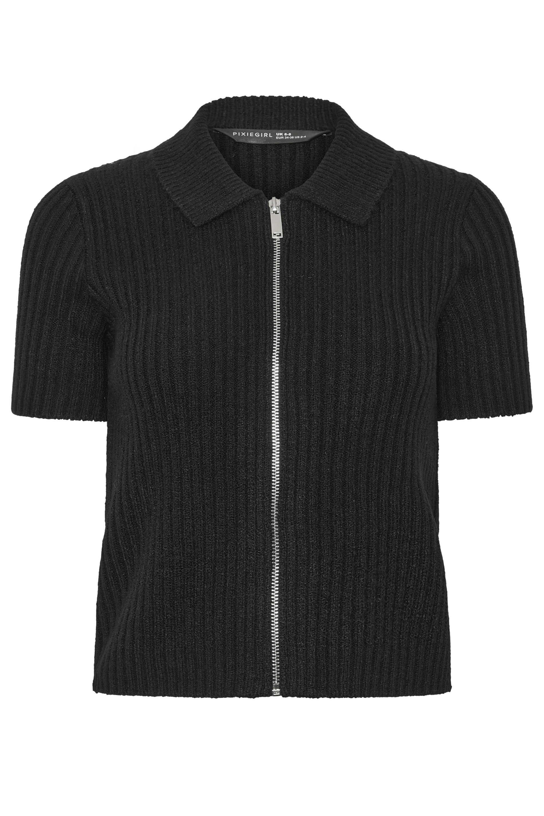 PixieGirl Petite Women's Black Short Sleeve Knitted Zip Cardigan | PixieGirl 5
