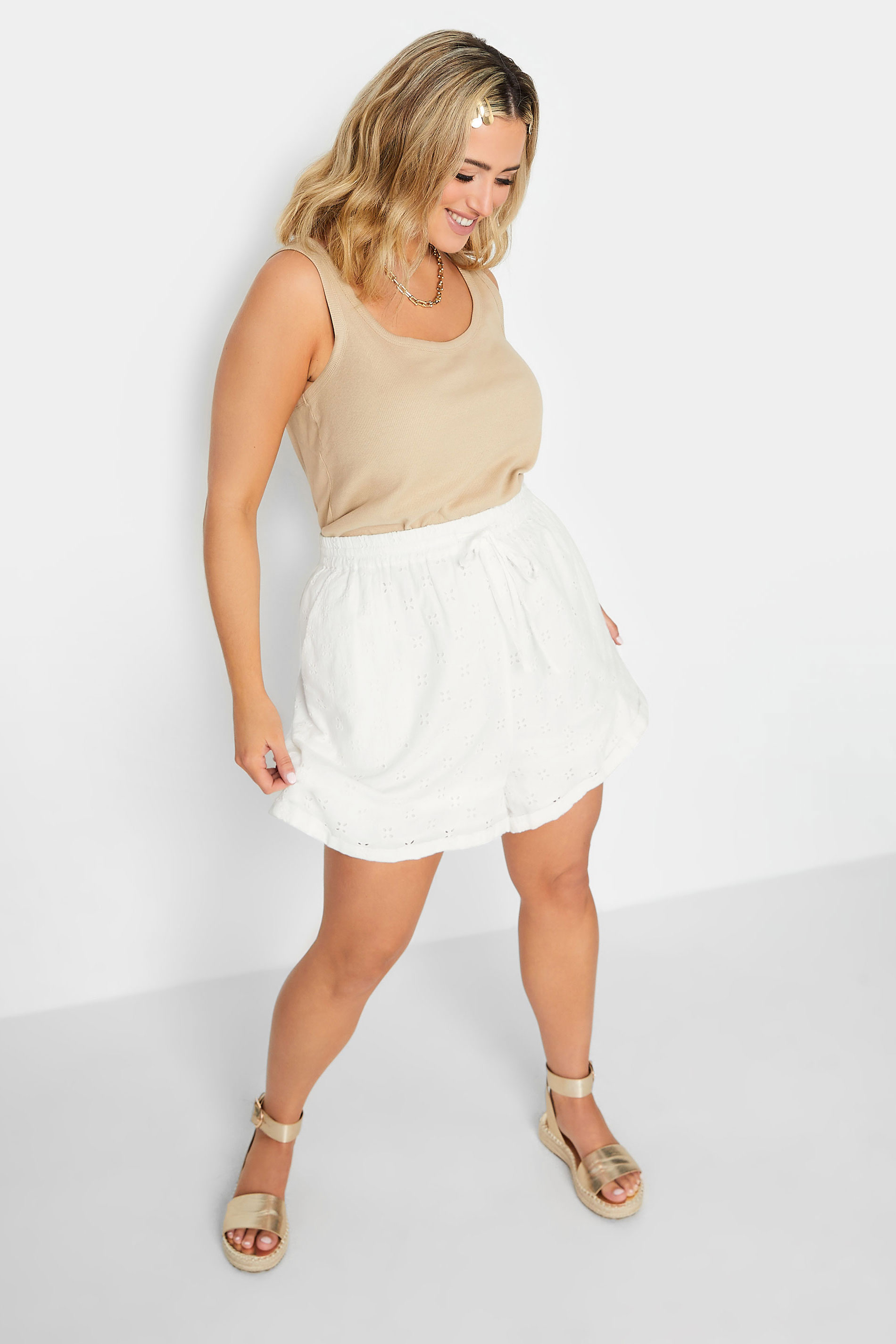 LIMITED COLLECTION Plus Size White Broderie Anglaise Shorts | Yours Clothing 1