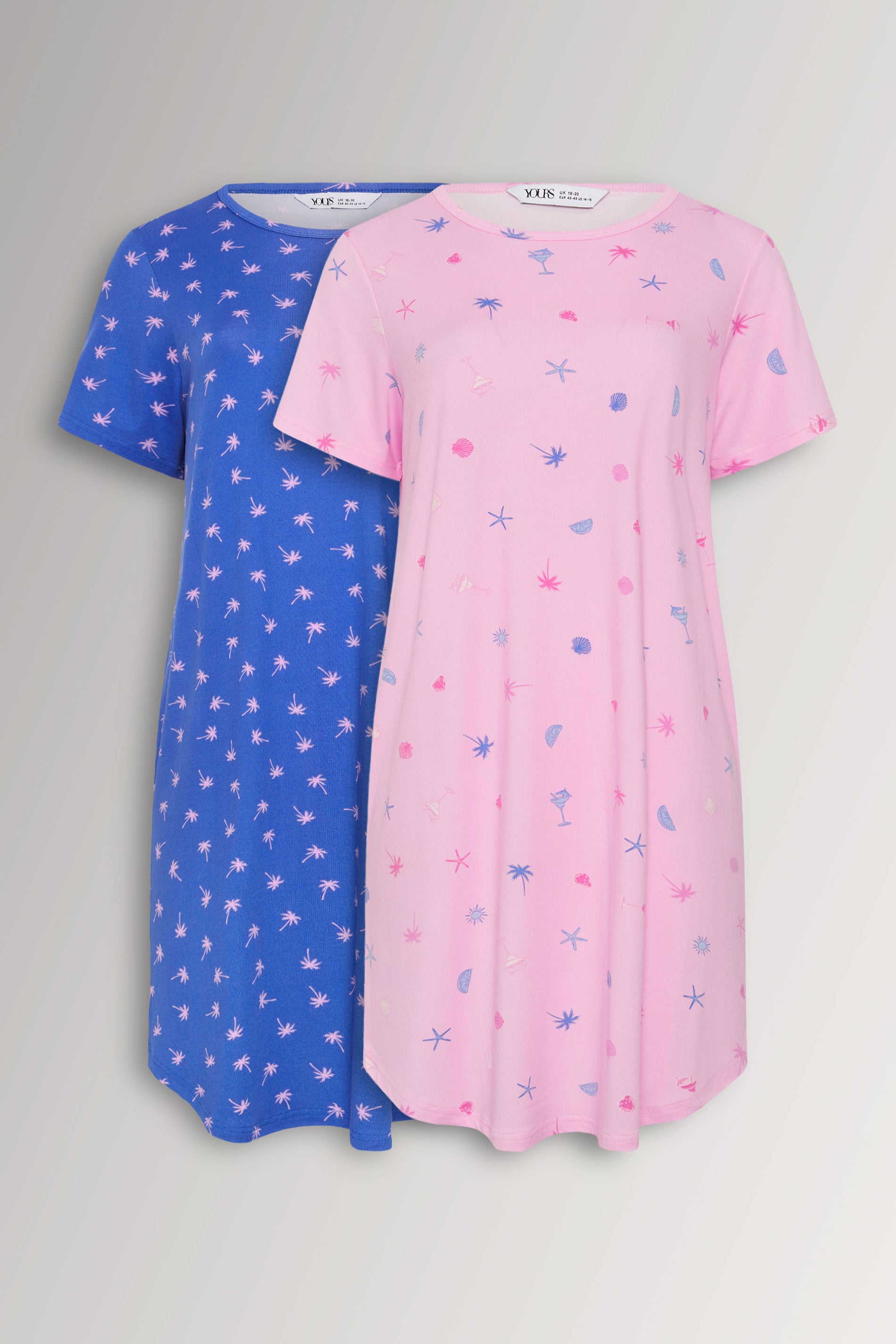 YOURSET 2 PACK Plus Size Pink Soft Touch Palm Tree Nightdresses | Yours Clothing 3