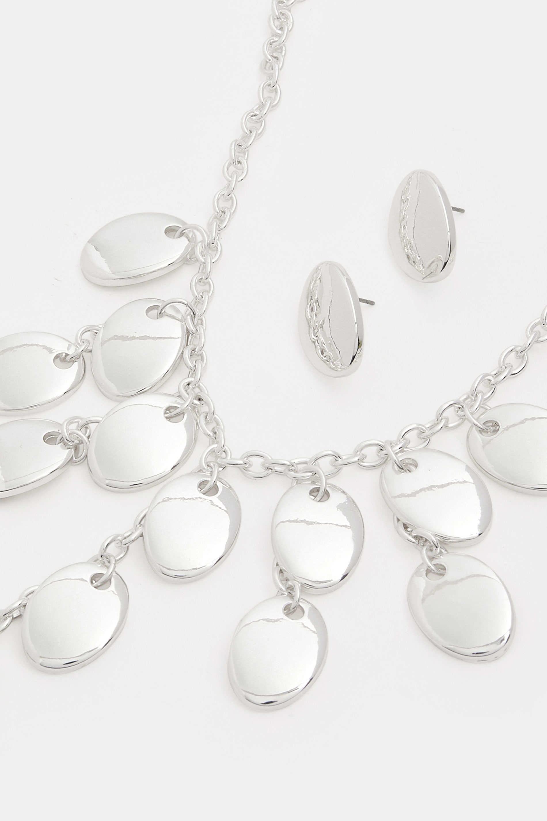 Silver Tone Oval Necklace & Earrings Set | Yours Clothing 2