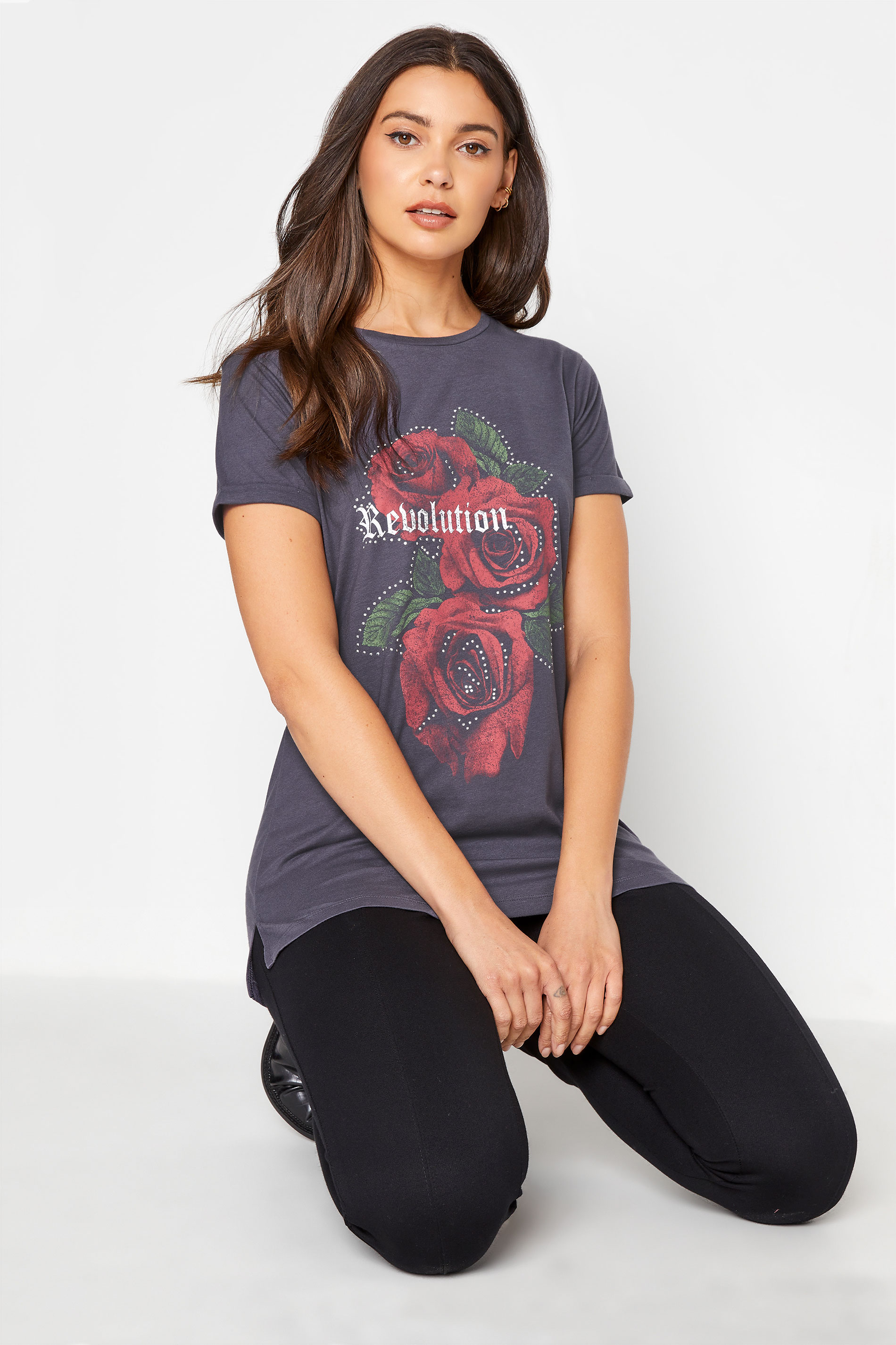 LTS Tall Grey Rose Print T-Shirt 1