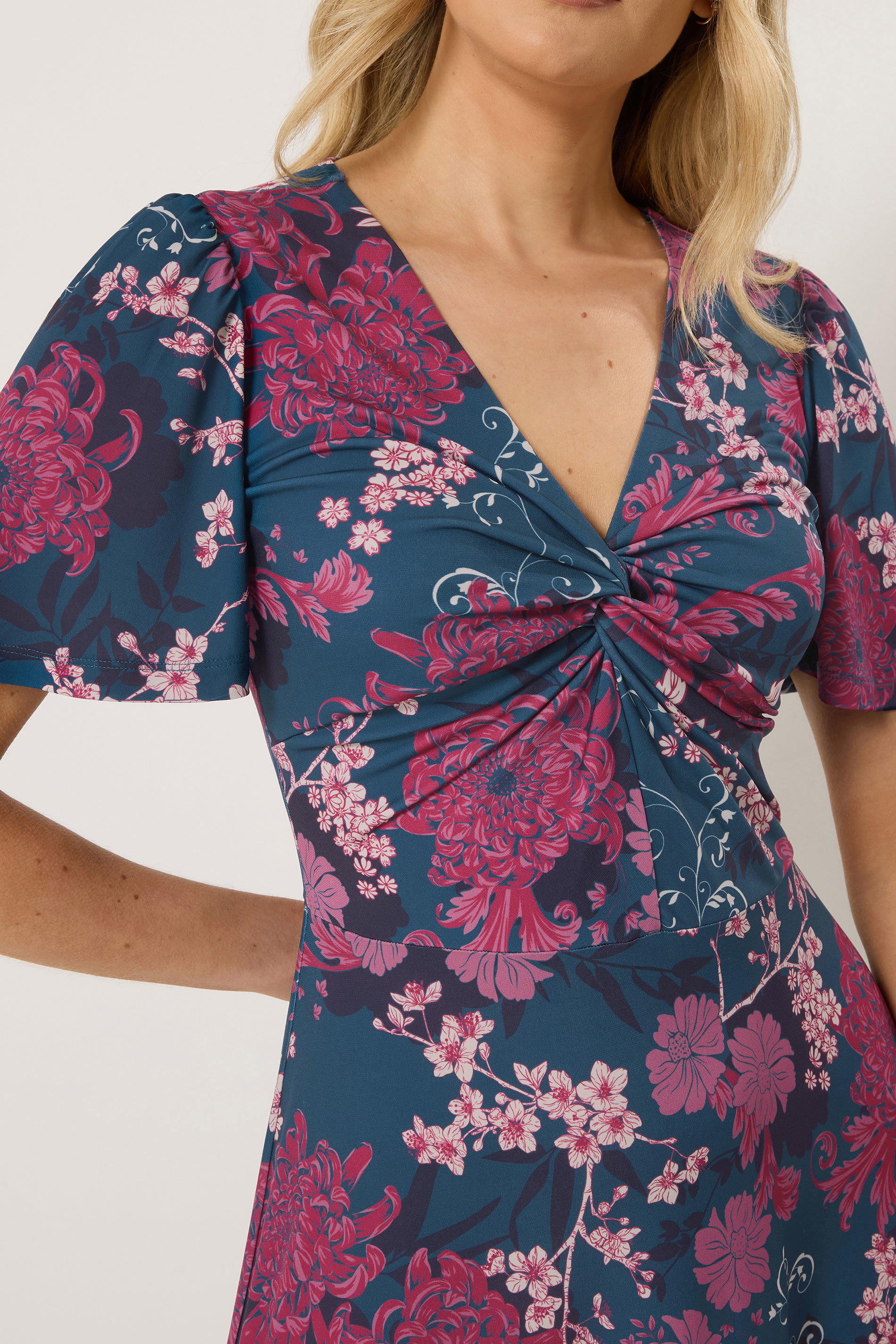 LTS Tall Women's Teal Blue Floral Twist Front Maxi Dress | Long Tall Sally 4