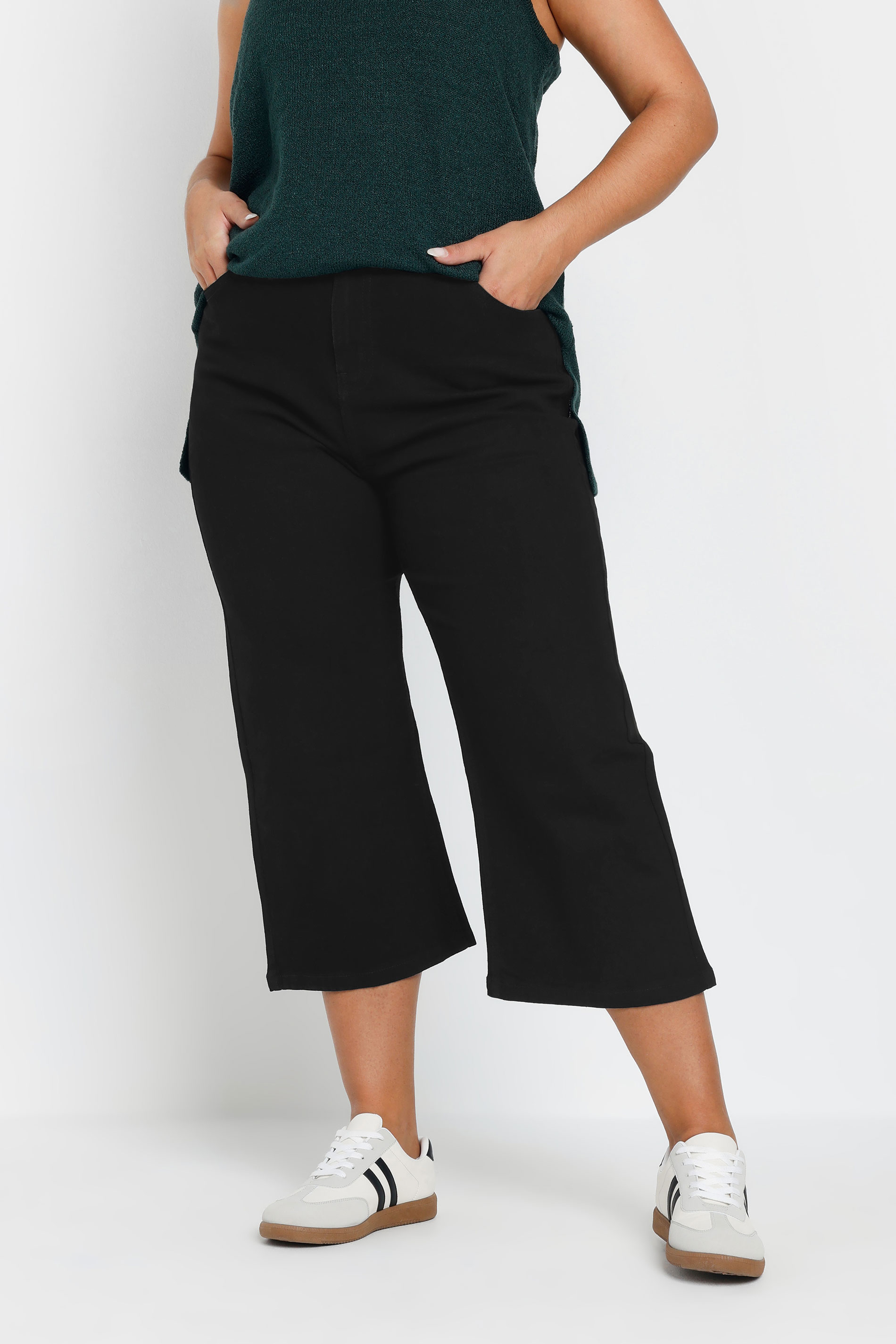 Yours Clothing Plus Size Womens Black Wide Leg Cropped Denim Jeans - Size 26 - Plus Size Jeans